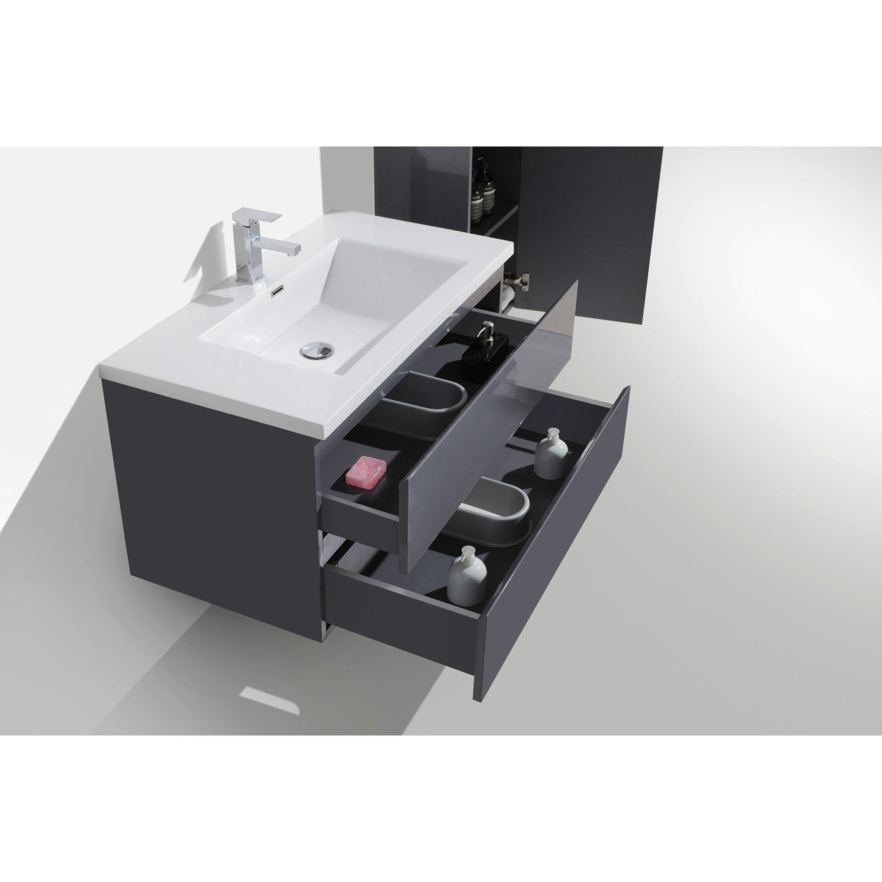 Boho Elegance 36" High Gloss Gray Wall-Mounted Vanity With Single Reinforced White Acrylic Sink