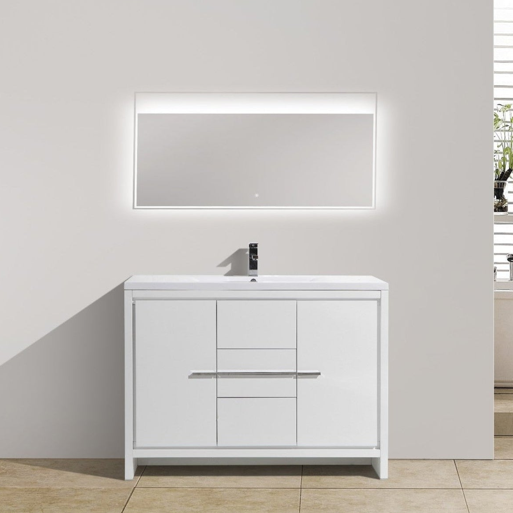 Amara 48" High Gloss White Freestanding Vanity With Single Reinforced White Acrylic Sink