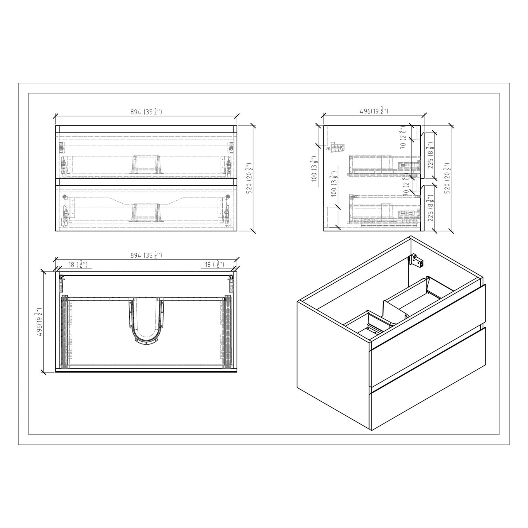 Boho Elegance 36" High Gloss Gray Wall-Mounted Vanity With Single Reinforced White Acrylic Sink