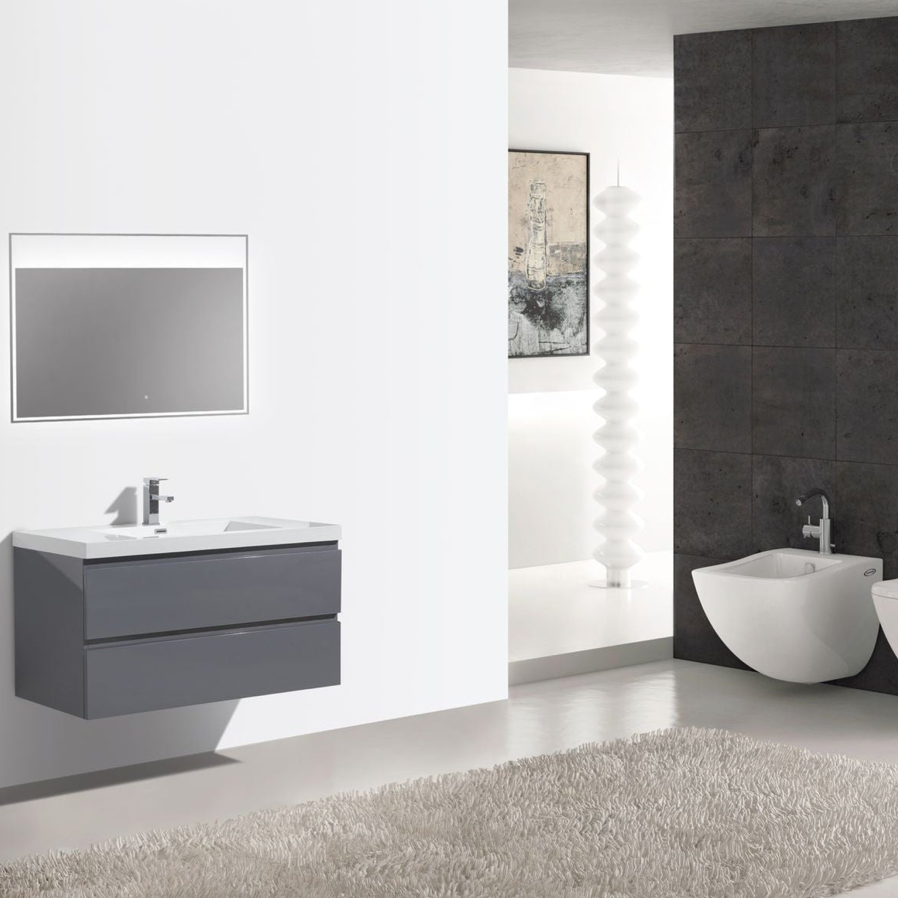 Boho Elegance 42" High Gloss Gray Wall-Mounted Vanity With Single Reinforced White Acrylic Sink