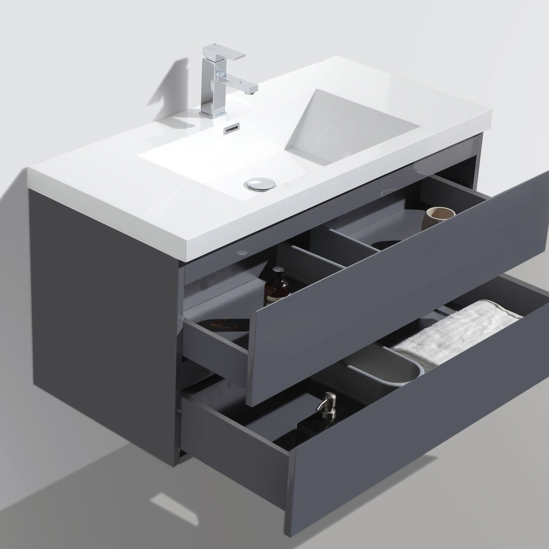 Boho Elegance 42" High Gloss Gray Wall-Mounted Vanity With Single Reinforced White Acrylic Sink