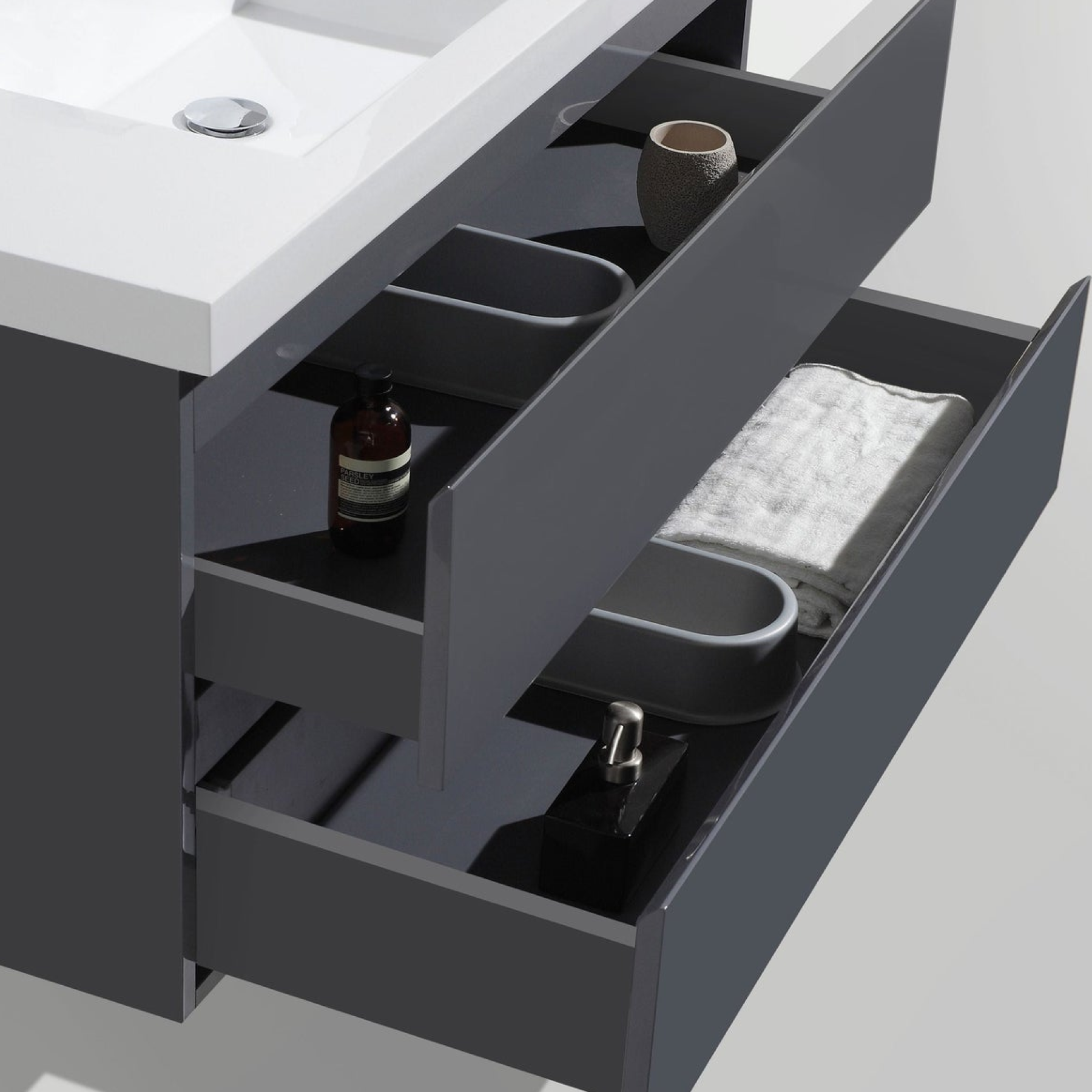 Boho Elegance 42" High Gloss Gray Wall-Mounted Vanity With Single Reinforced White Acrylic Sink