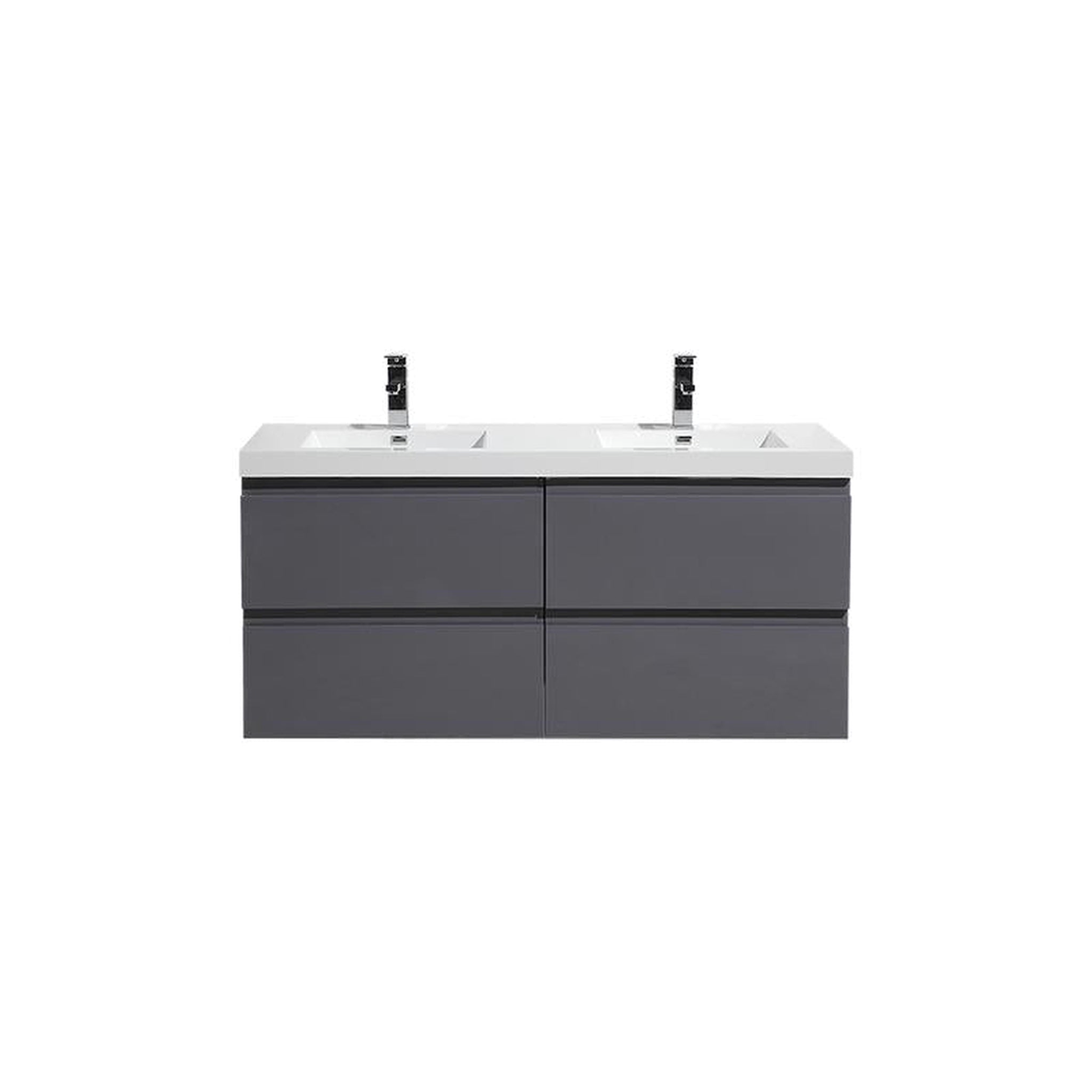 Boho Elegance 48" High Gloss Gray Wall-Mounted Vanity With Double Reinforced White Acrylic Sinks