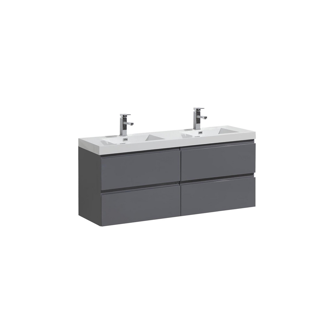 Boho Elegance 48" High Gloss Gray Wall-Mounted Vanity With Double Reinforced White Acrylic Sinks
