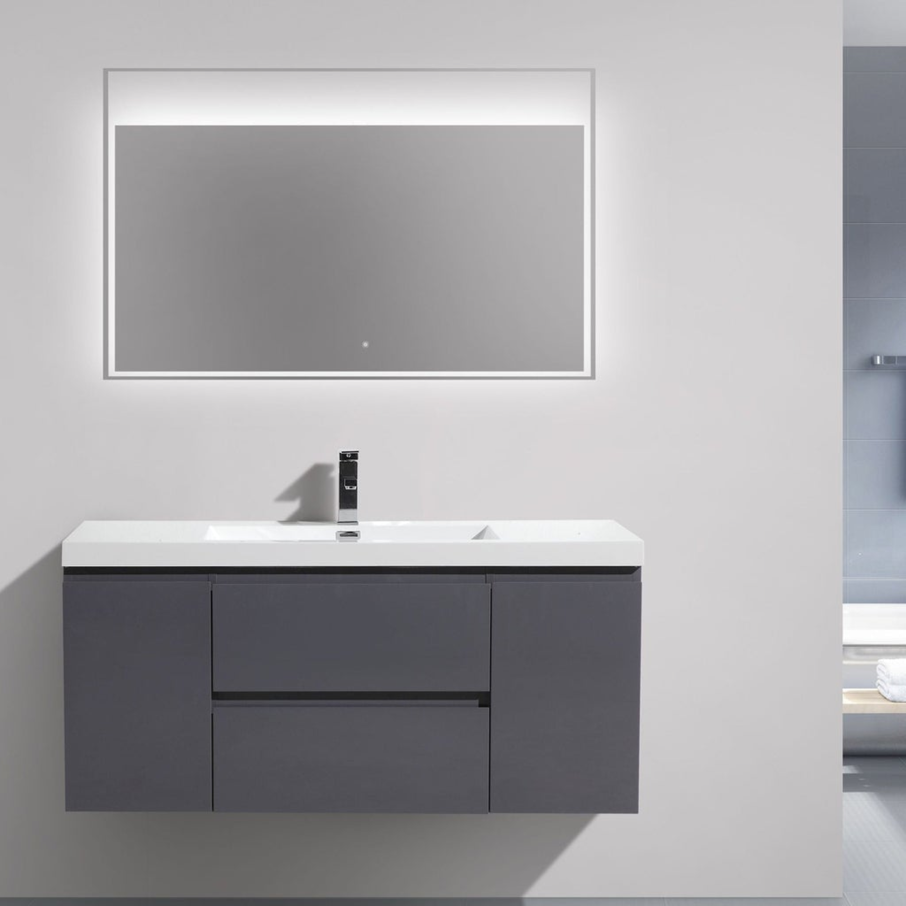 Boho Elegance 48" High Gloss Gray Wall-Mounted Vanity With Single Reinforced White Acrylic Sink