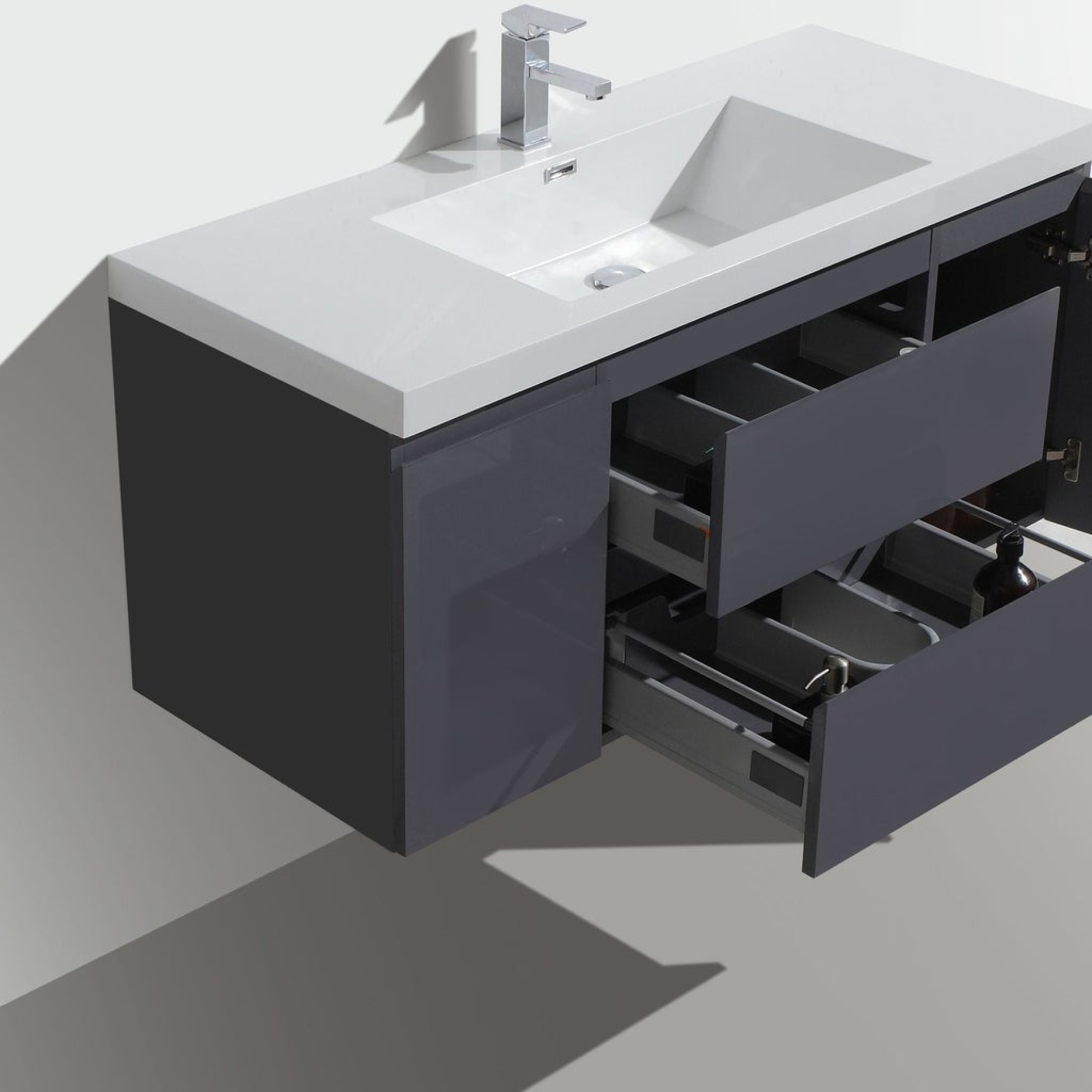 Boho Elegance 48" High Gloss Gray Wall-Mounted Vanity With Single Reinforced White Acrylic Sink
