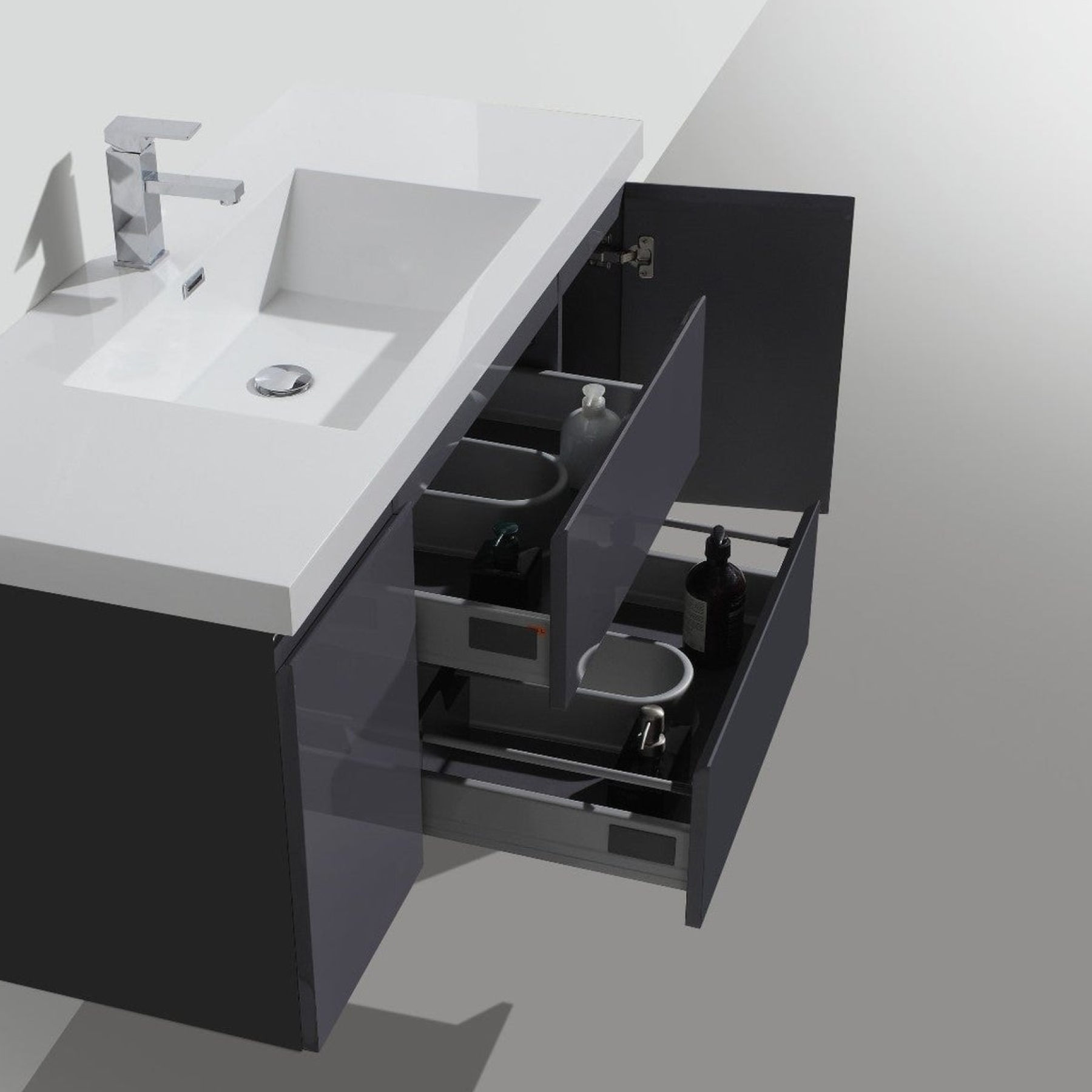 Boho Elegance 48" High Gloss Gray Wall-Mounted Vanity With Single Reinforced White Acrylic Sink
