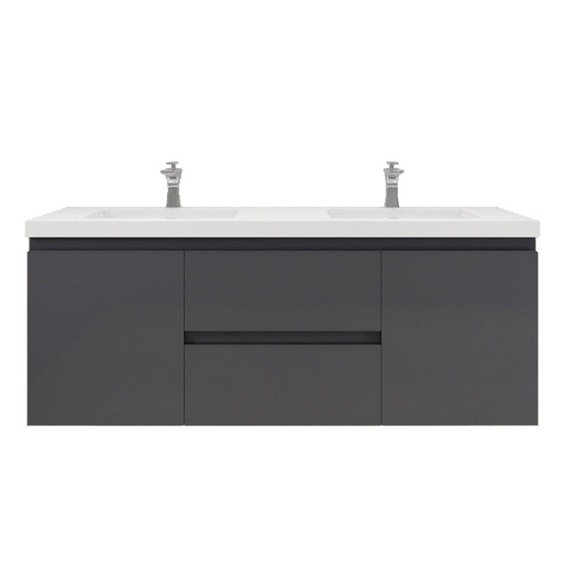 Boho Elegance 60" High Gloss Gray Wall-Mounted Vanity With Double Reinforced White Acrylic Sinks