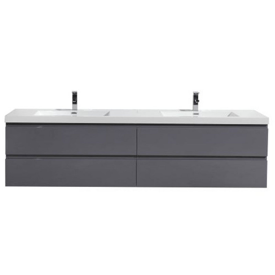 Boho Elegance 72" High Gloss Gray Wall-Mounted Vanity With Double Reinforced White Acrylic Sinks
