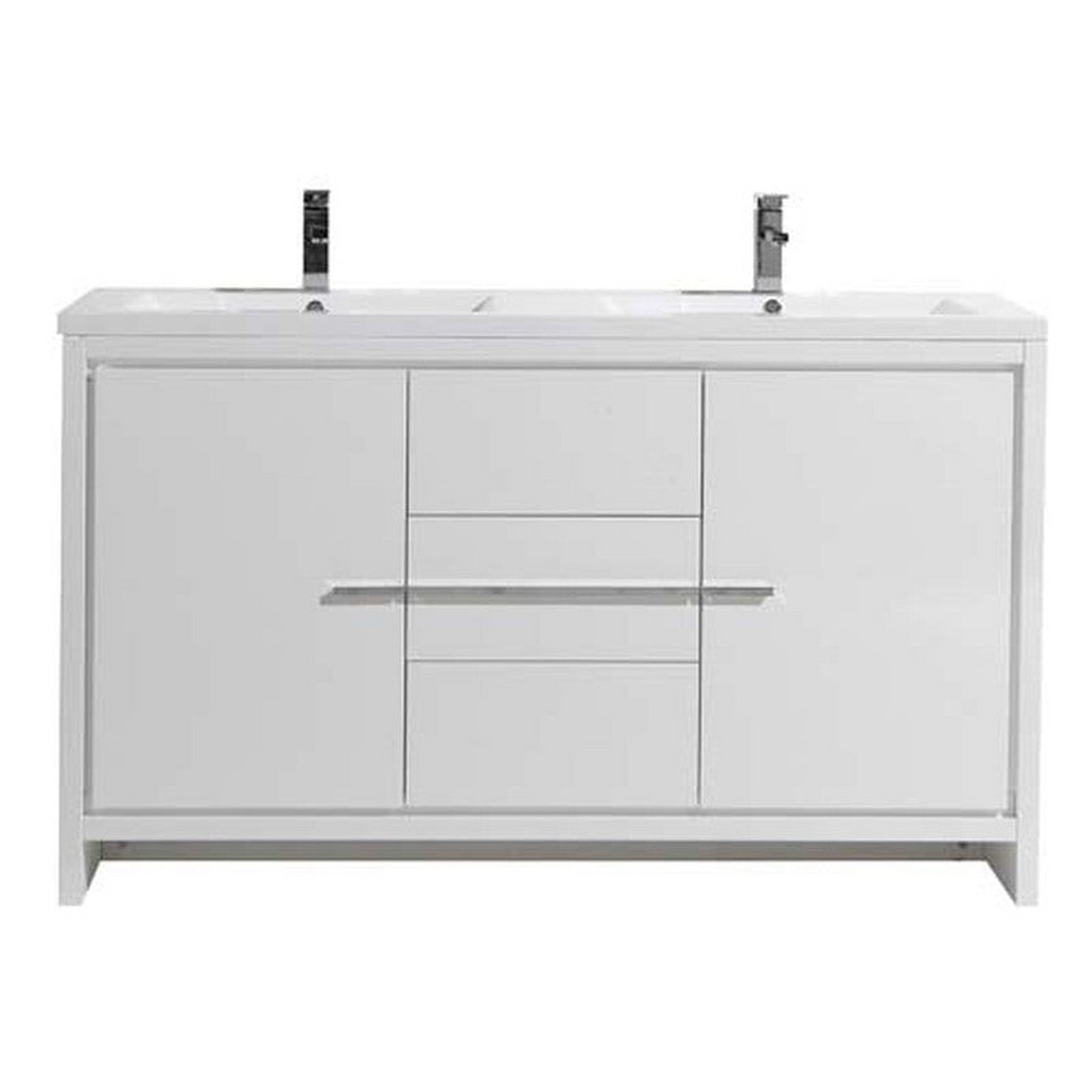 Amara 60" High Gloss White Freestanding Vanity With Double Reinforced White Acrylic Sinks
