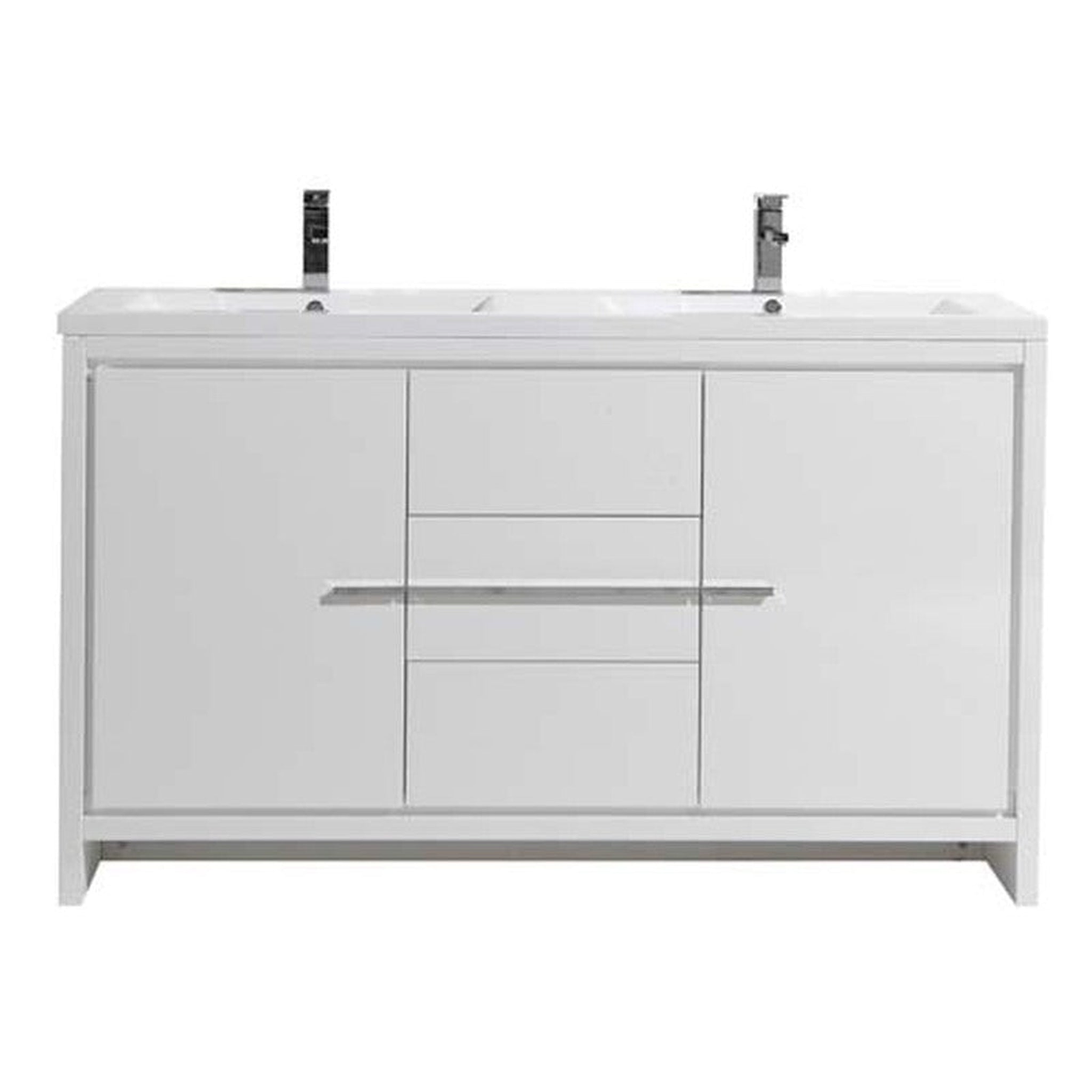 Amara 60" High Gloss White Freestanding Vanity With Double Reinforced White Acrylic Sinks