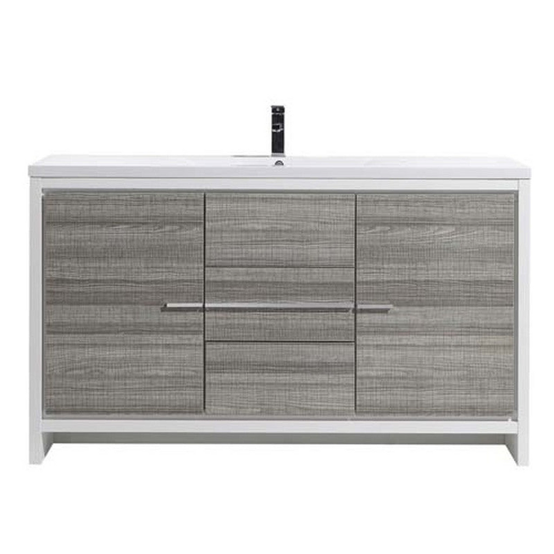 Amara 60" High Gloss Ash Gray Freestanding Vanity With Single Reinforced White Acrylic Sink