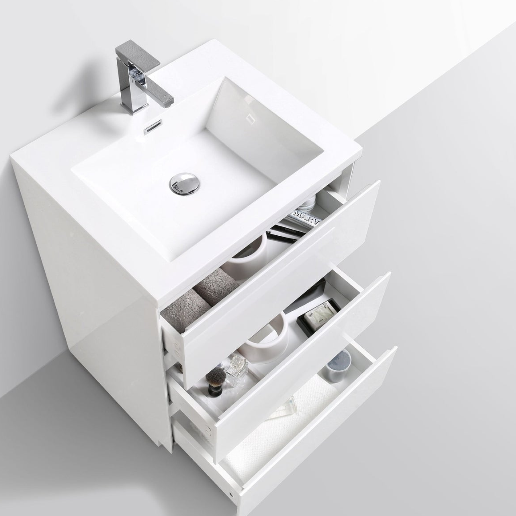 Elysian 24" High Gloss White Freestanding Vanity With Single Reinforced White Acrylic Sink