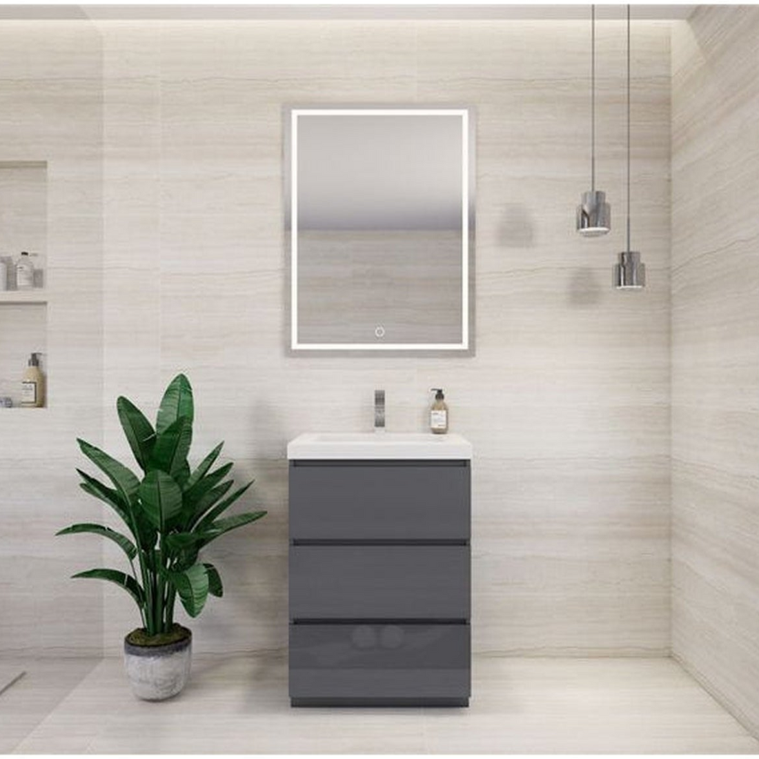 Elysian 24" High Gloss Gray Freestanding Vanity With Single Reinforced White Acrylic Sink