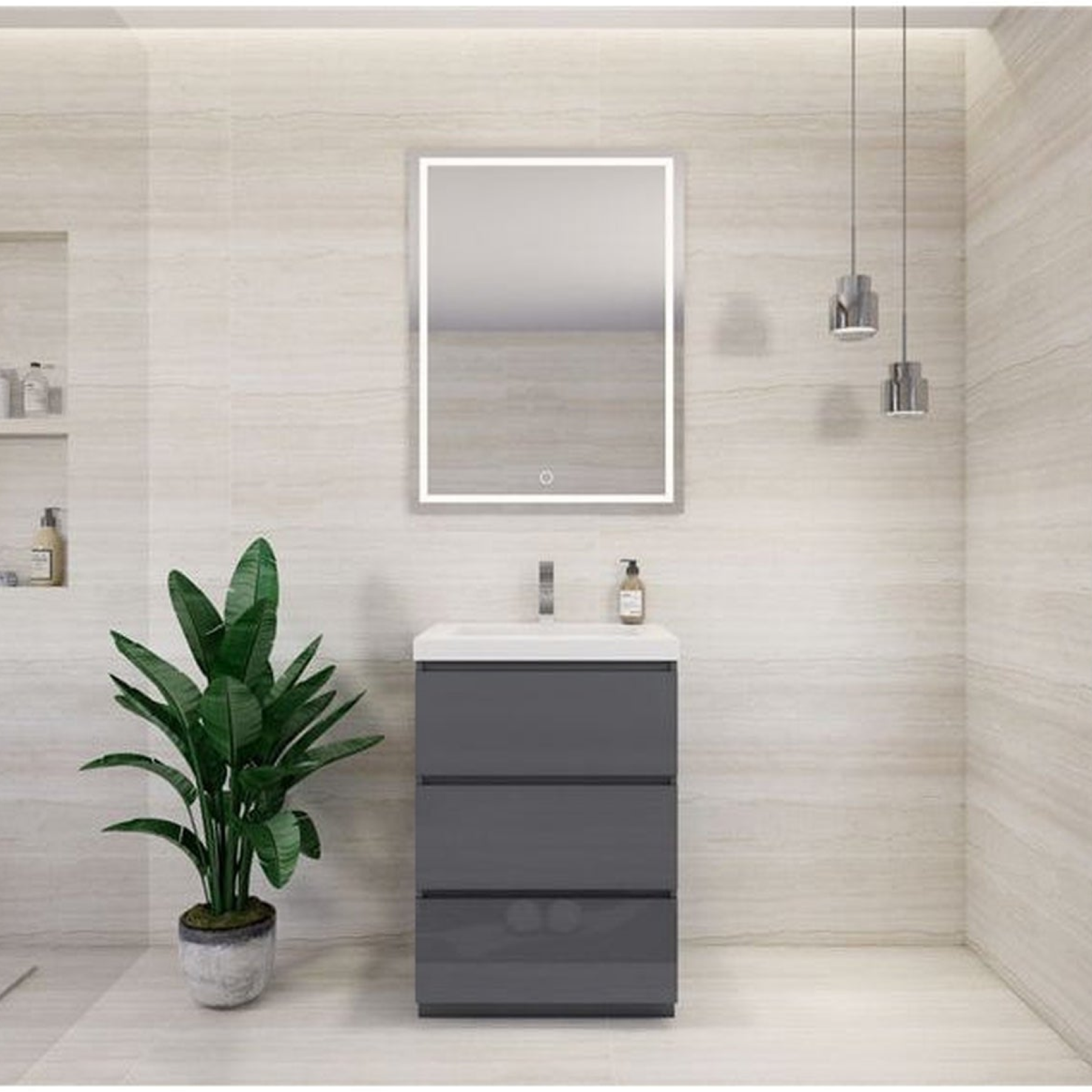 Elysian 24" High Gloss Gray Freestanding Vanity With Single Reinforced White Acrylic Sink