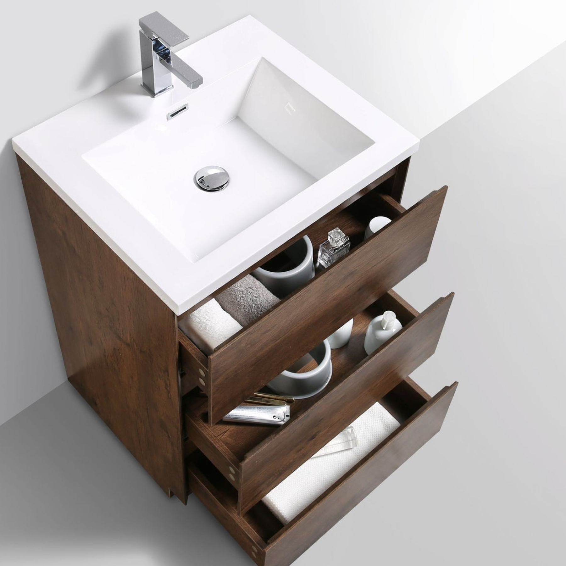 Elysian 24" Rosewood Freestanding Vanity With Single Reinforced White Acrylic Sink