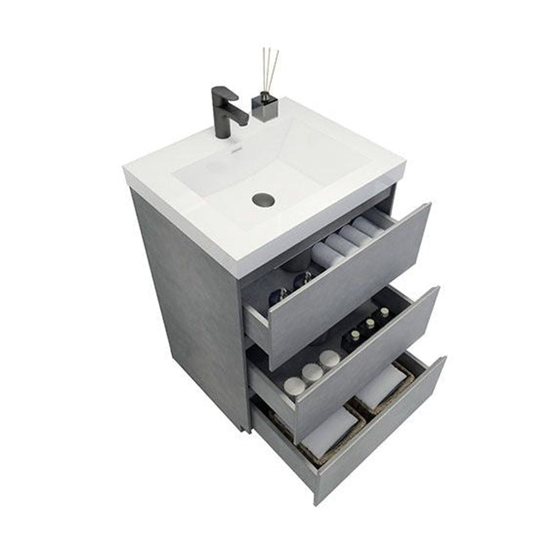 Elysian 24" Cement Gray Freestanding Vanity With Single Reinforced White Acrylic Sink