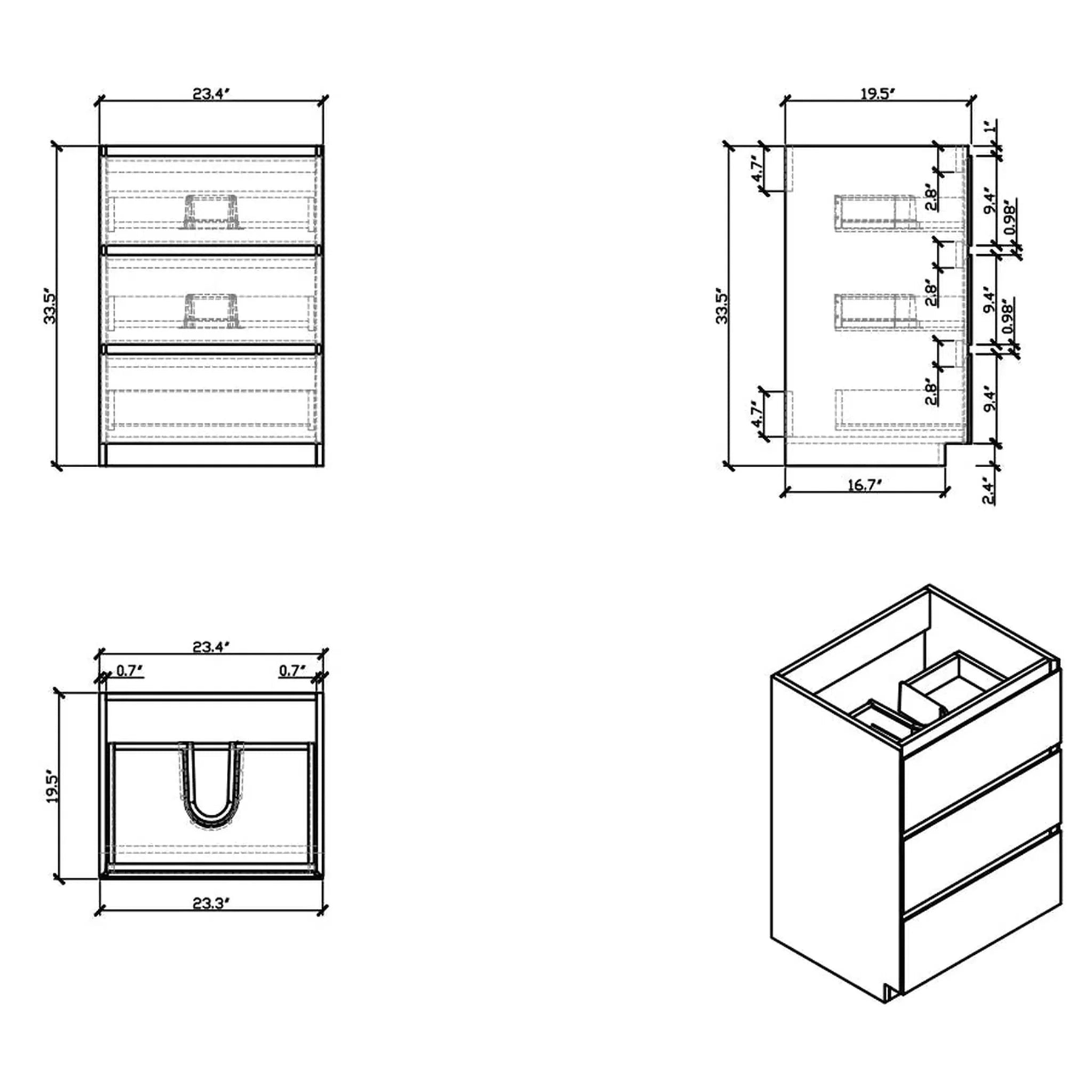 Elysian 24" Cement Gray Freestanding Vanity With Single Reinforced White Acrylic Sink