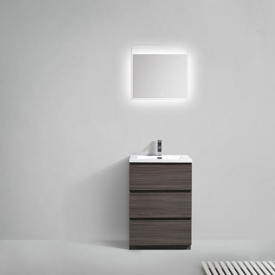 Elysian 24" Dark Gray Oak Freestanding Vanity With Single Reinforced White Acrylic Sink