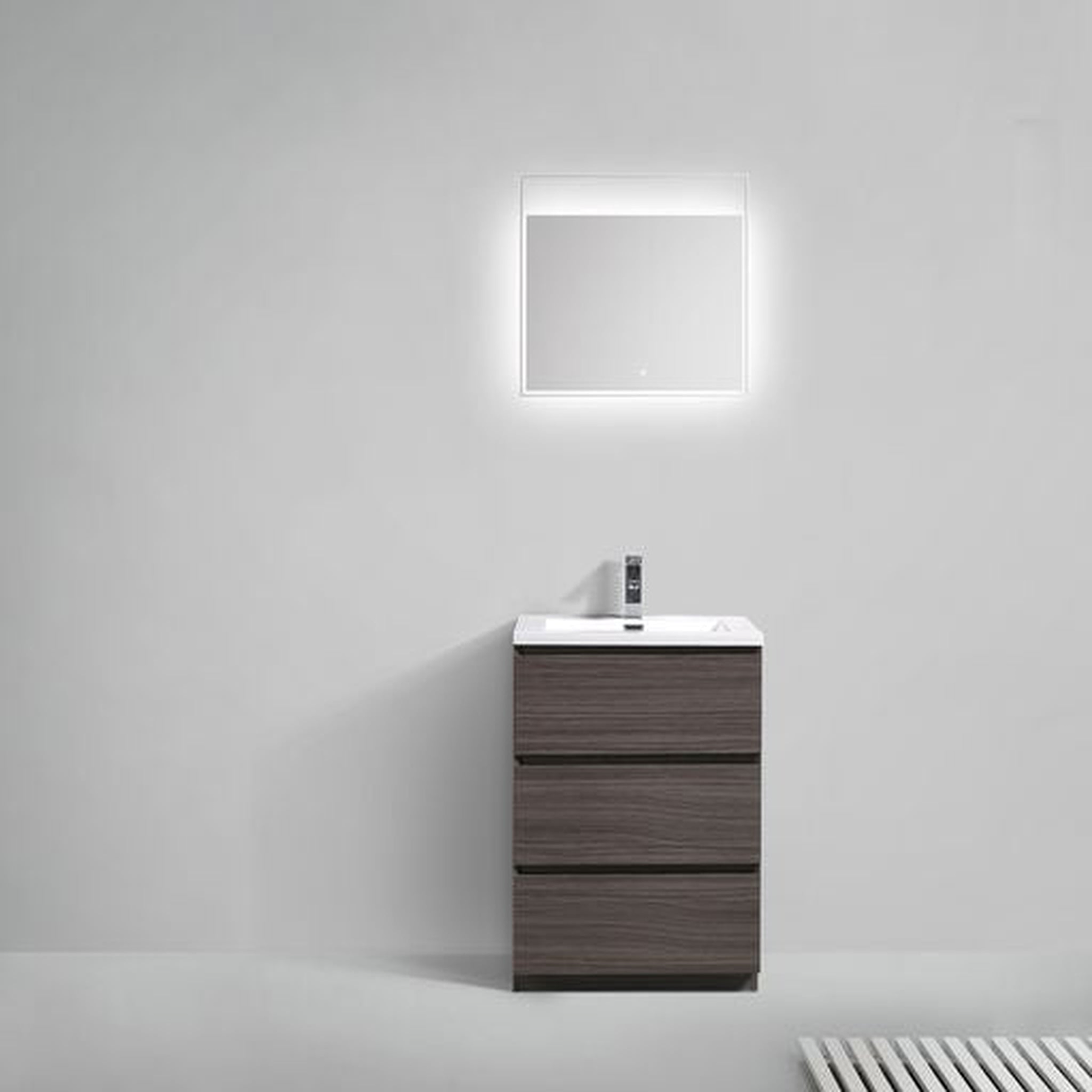 Elysian 24" Dark Gray Oak Freestanding Vanity With Single Reinforced White Acrylic Sink