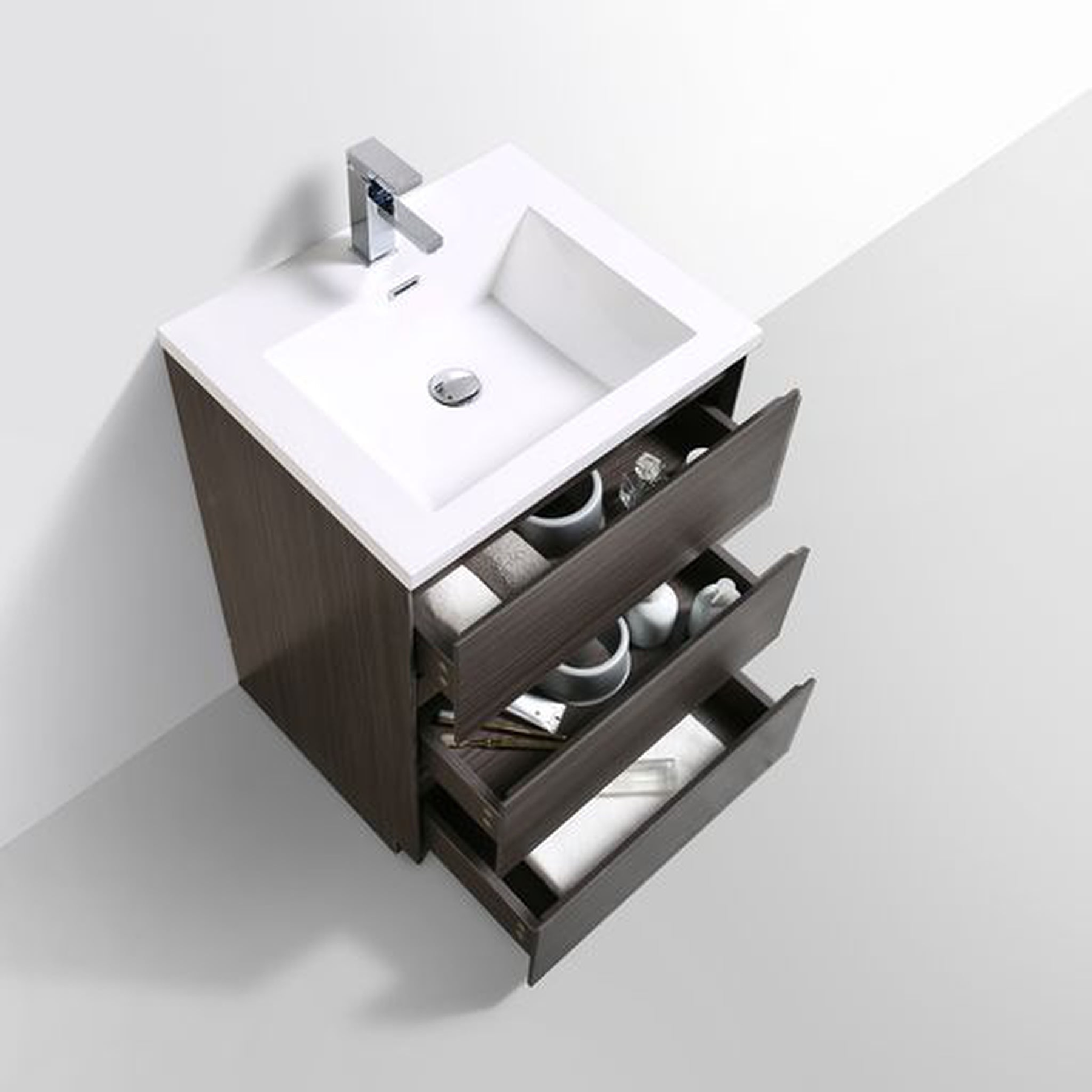 Elysian 24" Dark Gray Oak Freestanding Vanity With Single Reinforced White Acrylic Sink