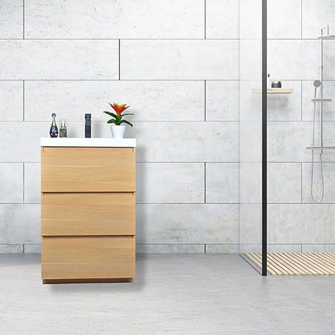 Elysian 24" White Oak Freestanding Vanity With Single Reinforced White Acrylic Sink