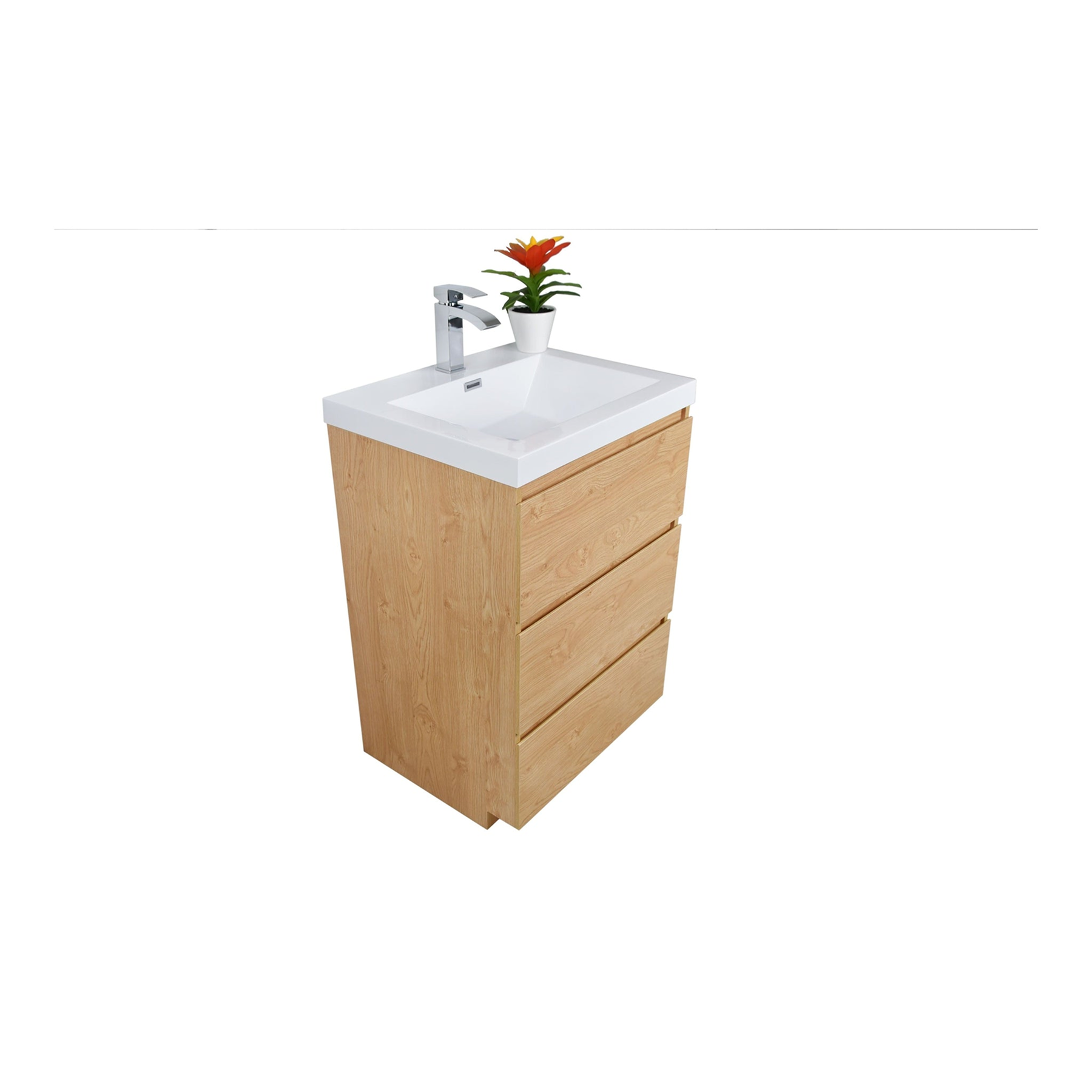 Elysian 24" New England Oak Freestanding Vanity With Single Reinforced White Acrylic Sink