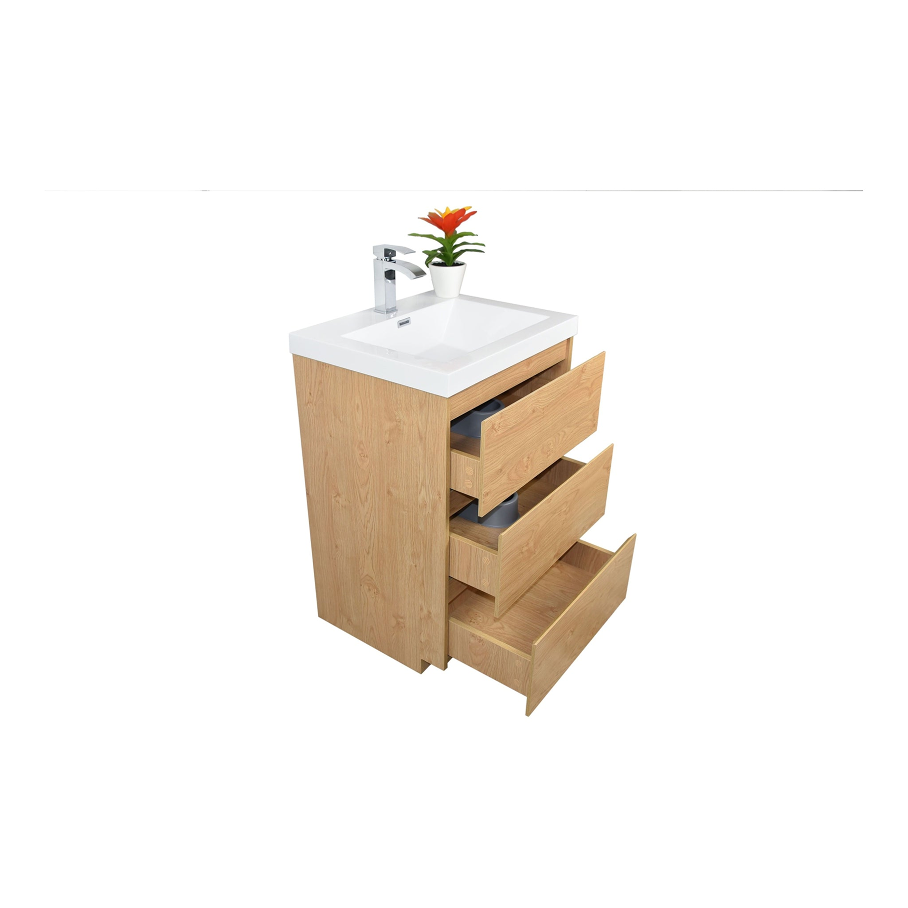 Elysian 24" New England Oak Freestanding Vanity With Single Reinforced White Acrylic Sink