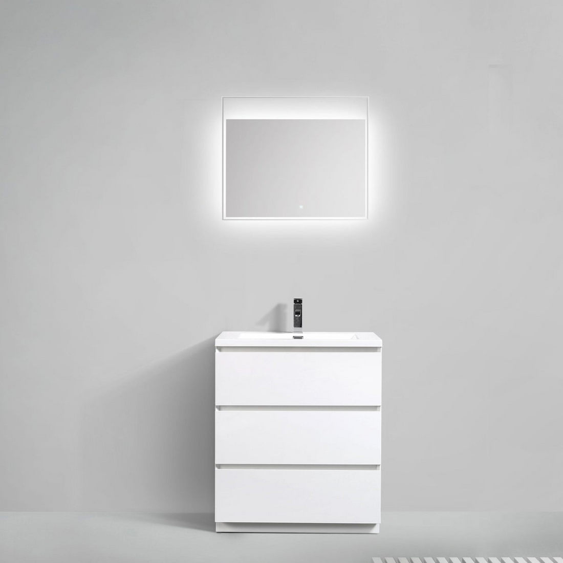 Elysian 30" High Gloss White Freestanding Vanity With Single Reinforced White Acrylic Sink