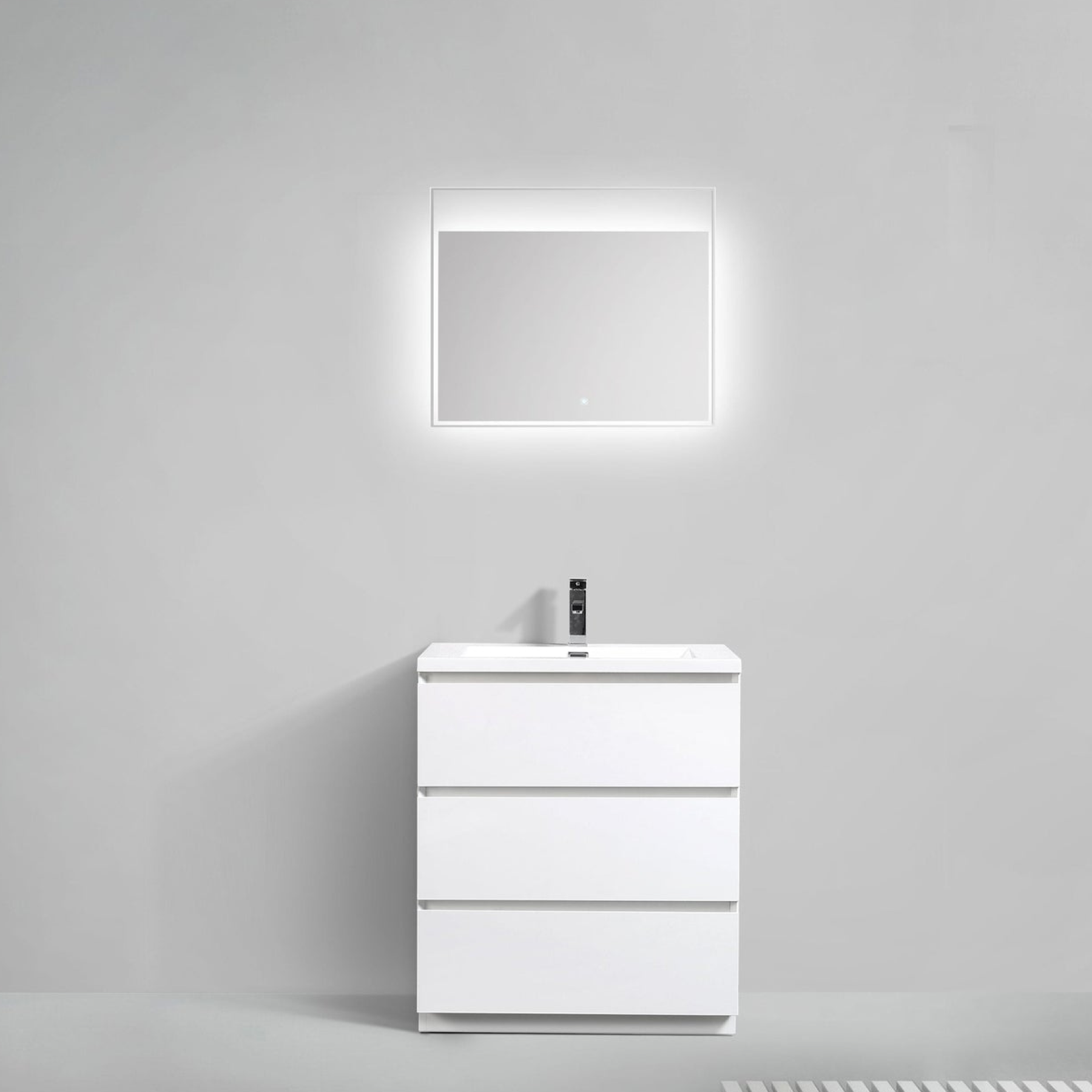 Elysian 30" High Gloss White Freestanding Vanity With Single Reinforced White Acrylic Sink