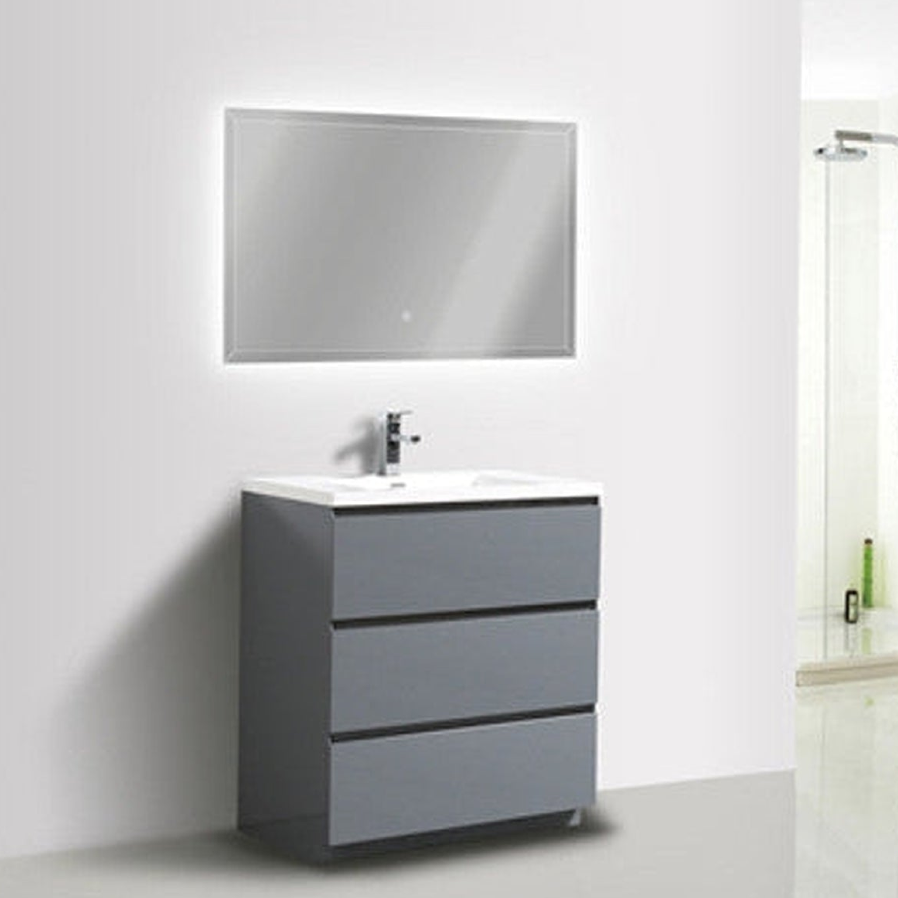 Elysian 30" High Gloss Gray Freestanding Vanity With Single Reinforced White Acrylic Sink