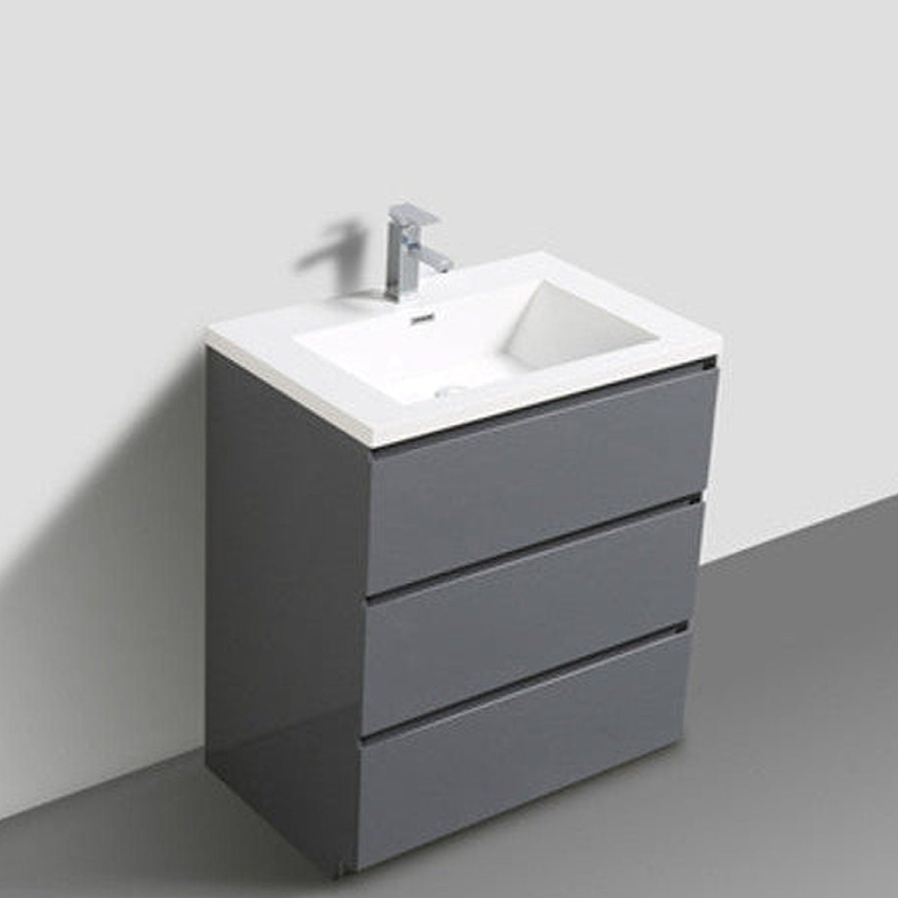 Elysian 30" High Gloss Gray Freestanding Vanity With Single Reinforced White Acrylic Sink