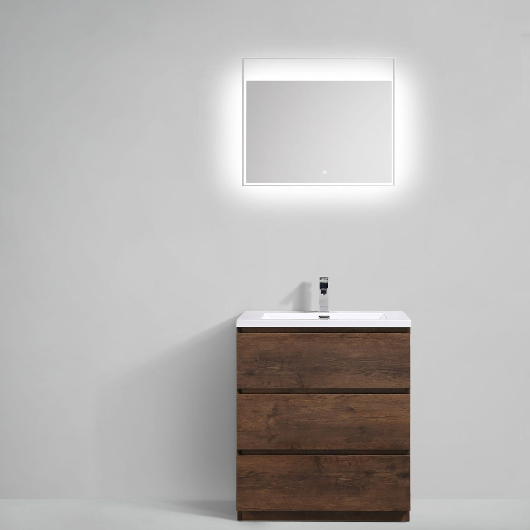 Elysian 30" Rosewood Freestanding Vanity With Single Reinforced White Acrylic Sink