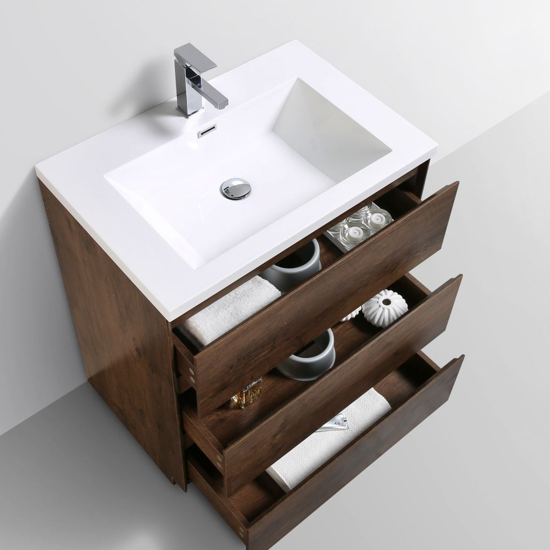 Elysian 30" Rosewood Freestanding Vanity With Single Reinforced White Acrylic Sink