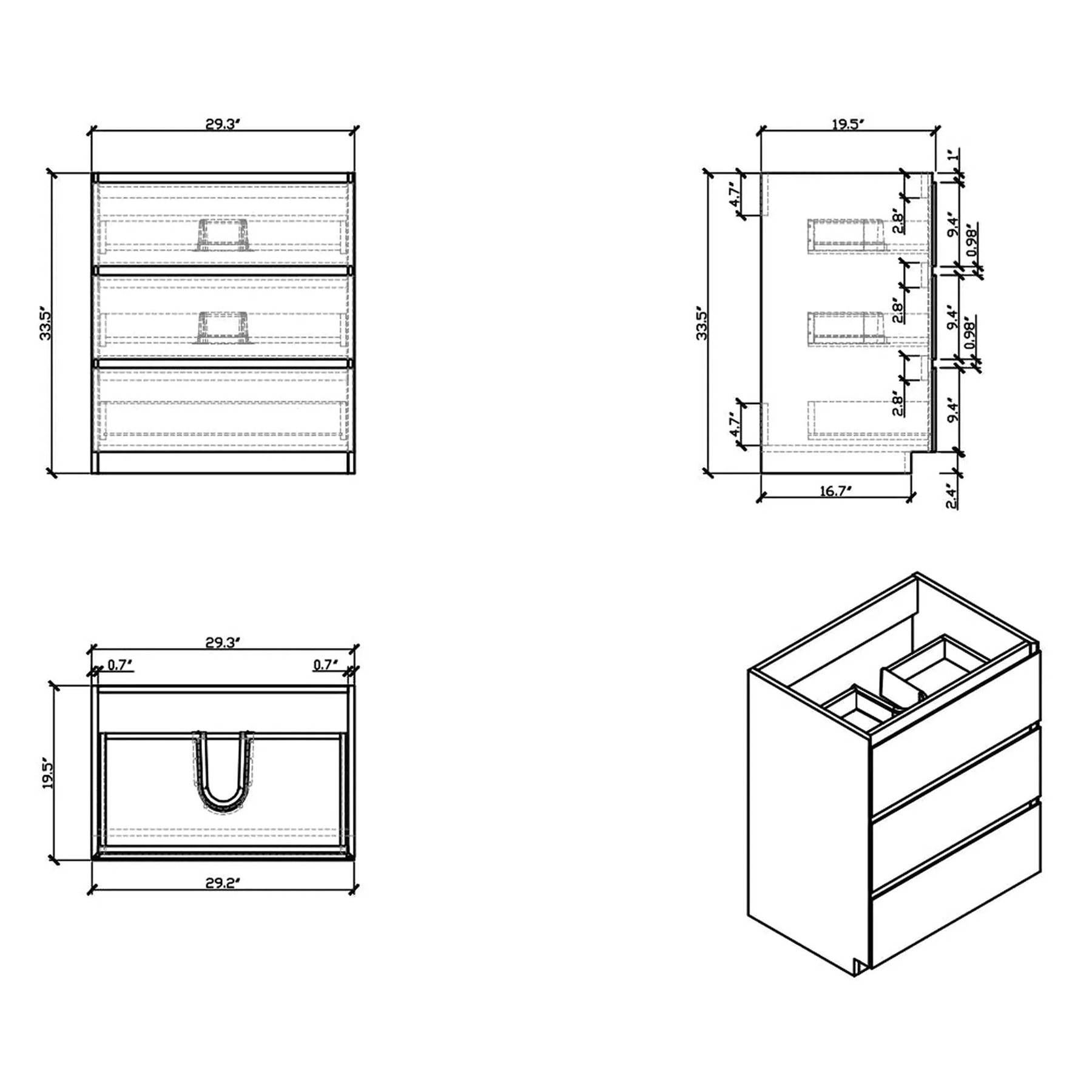 Elysian 30" Rosewood Freestanding Vanity With Single Reinforced White Acrylic Sink
