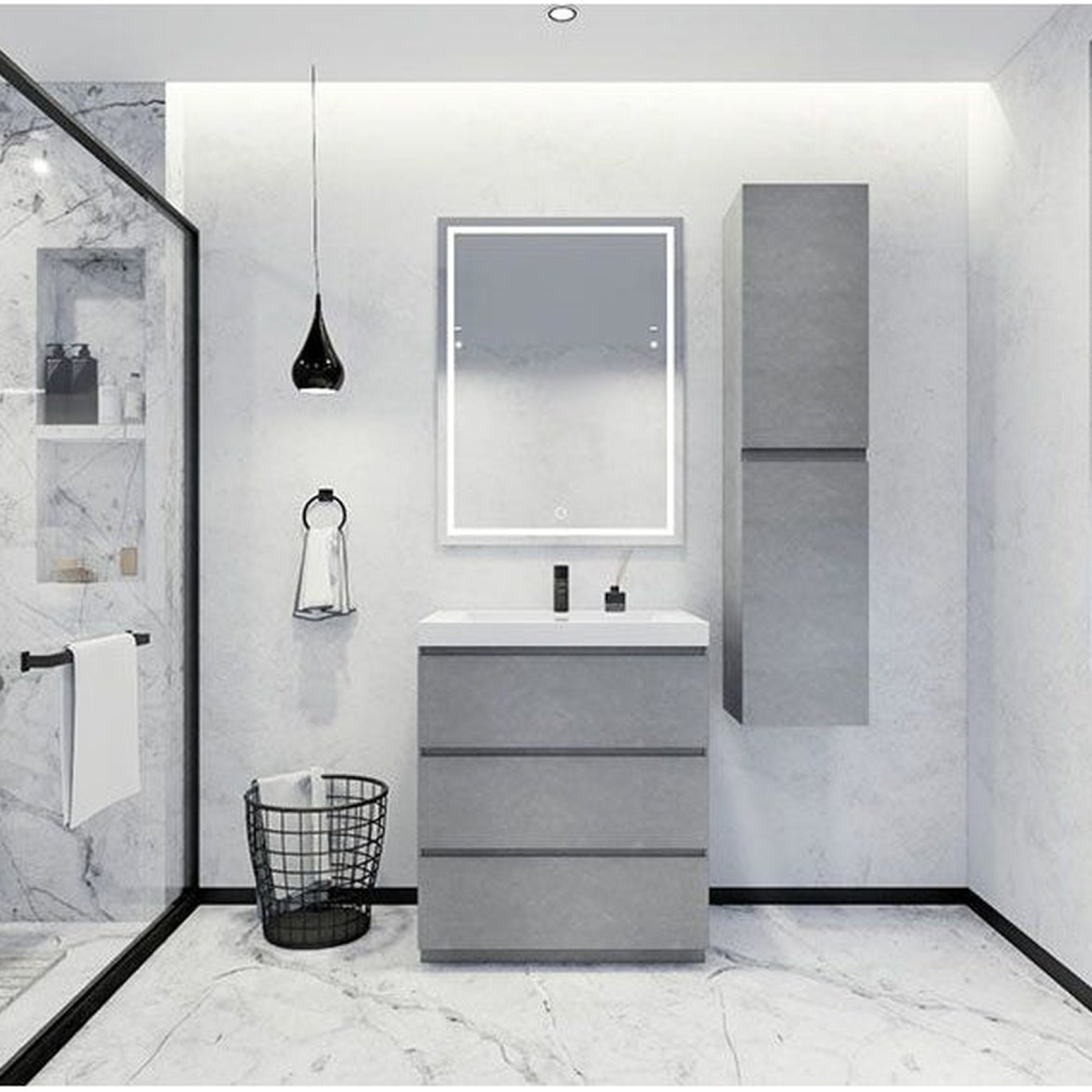 Elysian 30" Cement Gray Freestanding Vanity With Single Reinforced White Acrylic Sink