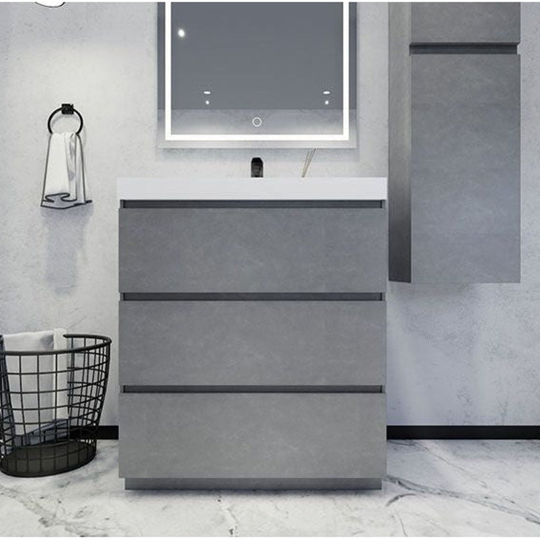 Elysian 30" Cement Gray Freestanding Vanity With Single Reinforced White Acrylic Sink