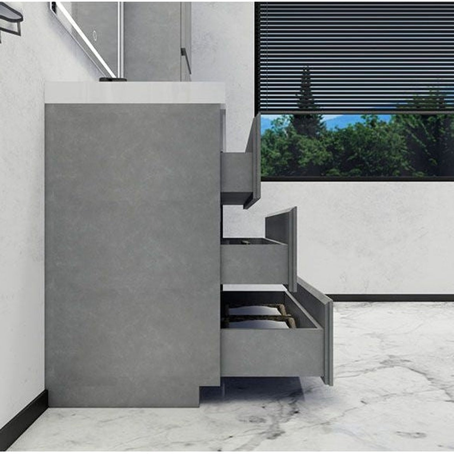 Elysian 30" Cement Gray Freestanding Vanity With Single Reinforced White Acrylic Sink