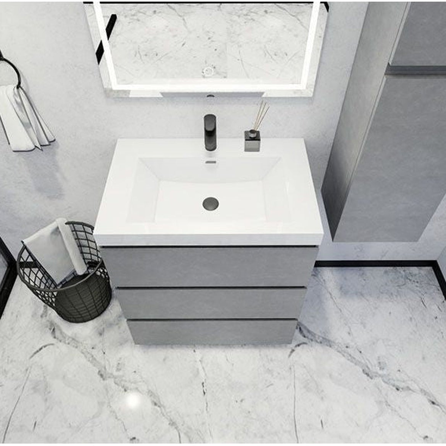 Elysian 30" Cement Gray Freestanding Vanity With Single Reinforced White Acrylic Sink