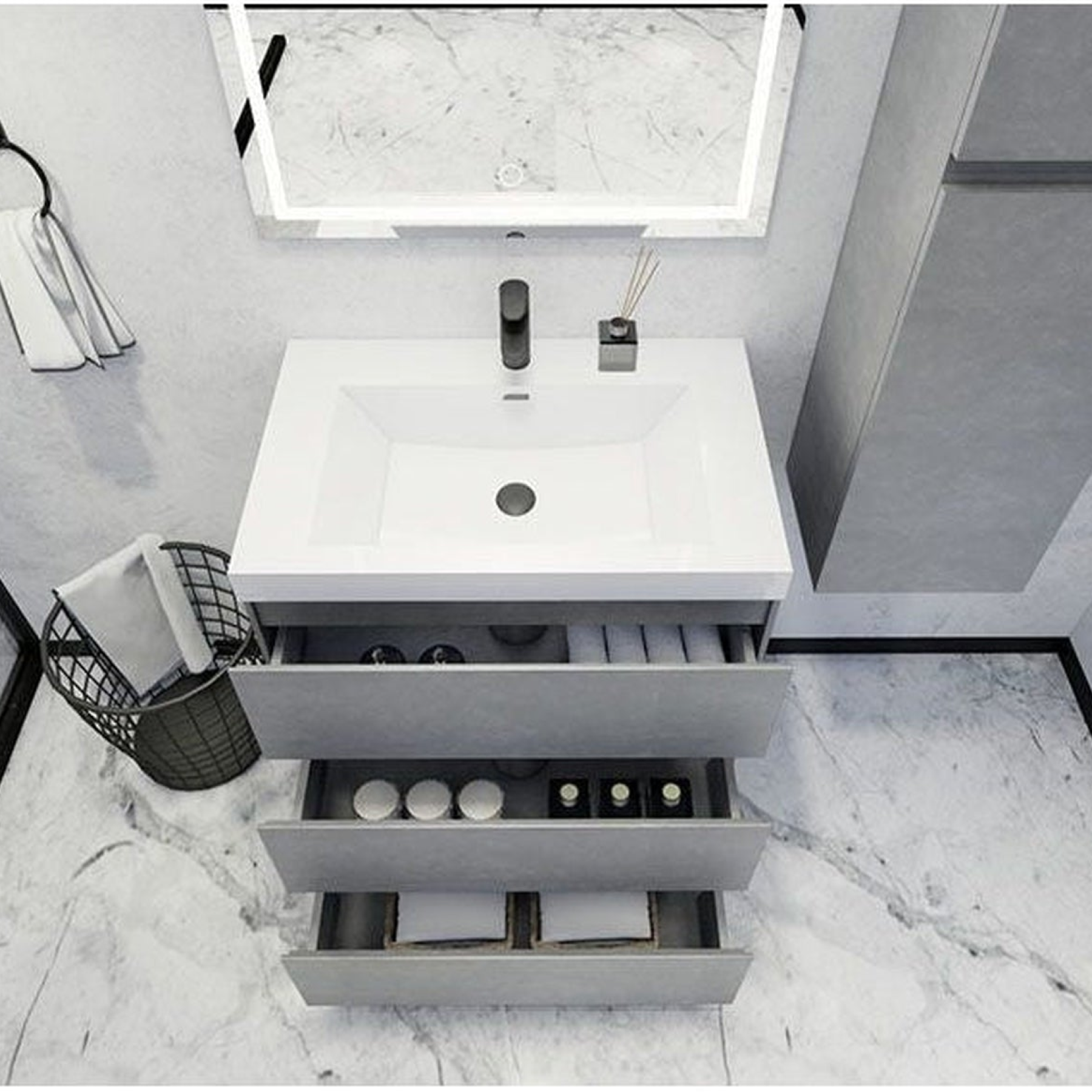 Elysian 30" Cement Gray Freestanding Vanity With Single Reinforced White Acrylic Sink