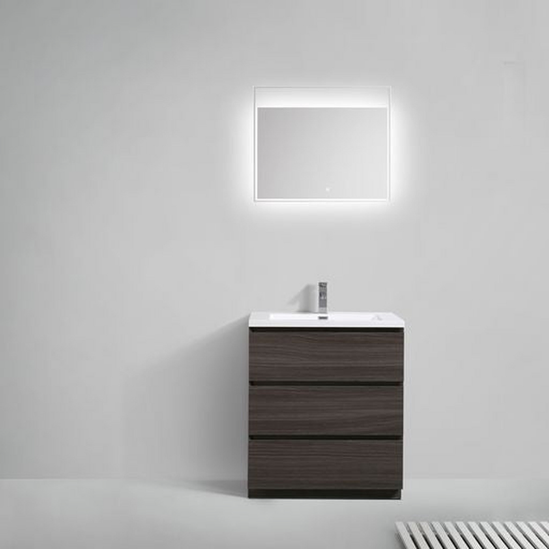 Elysian 30" Dark Gray Oak Freestanding Vanity With Single Reinforced White Acrylic Sink