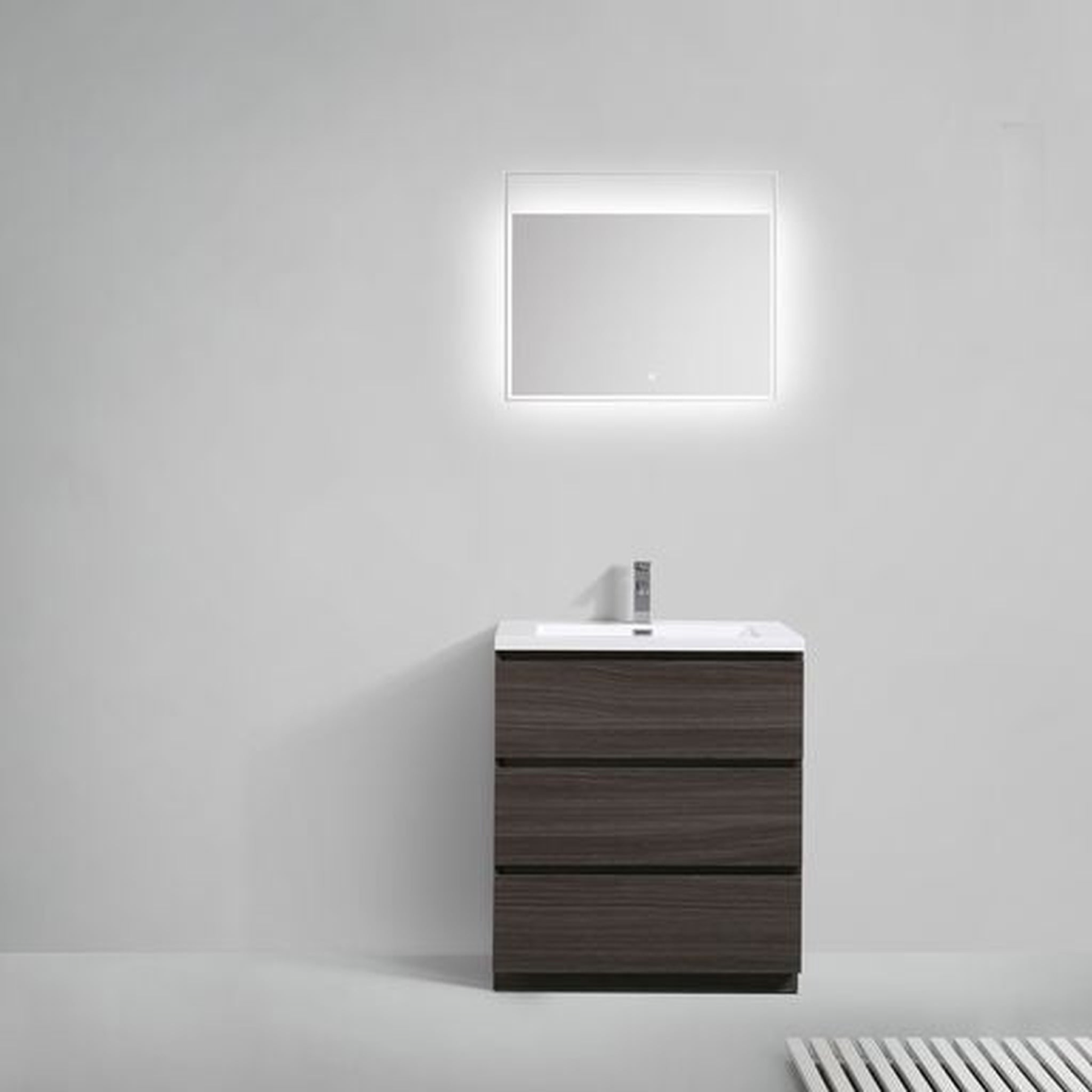 Elysian 30" Dark Gray Oak Freestanding Vanity With Single Reinforced White Acrylic Sink