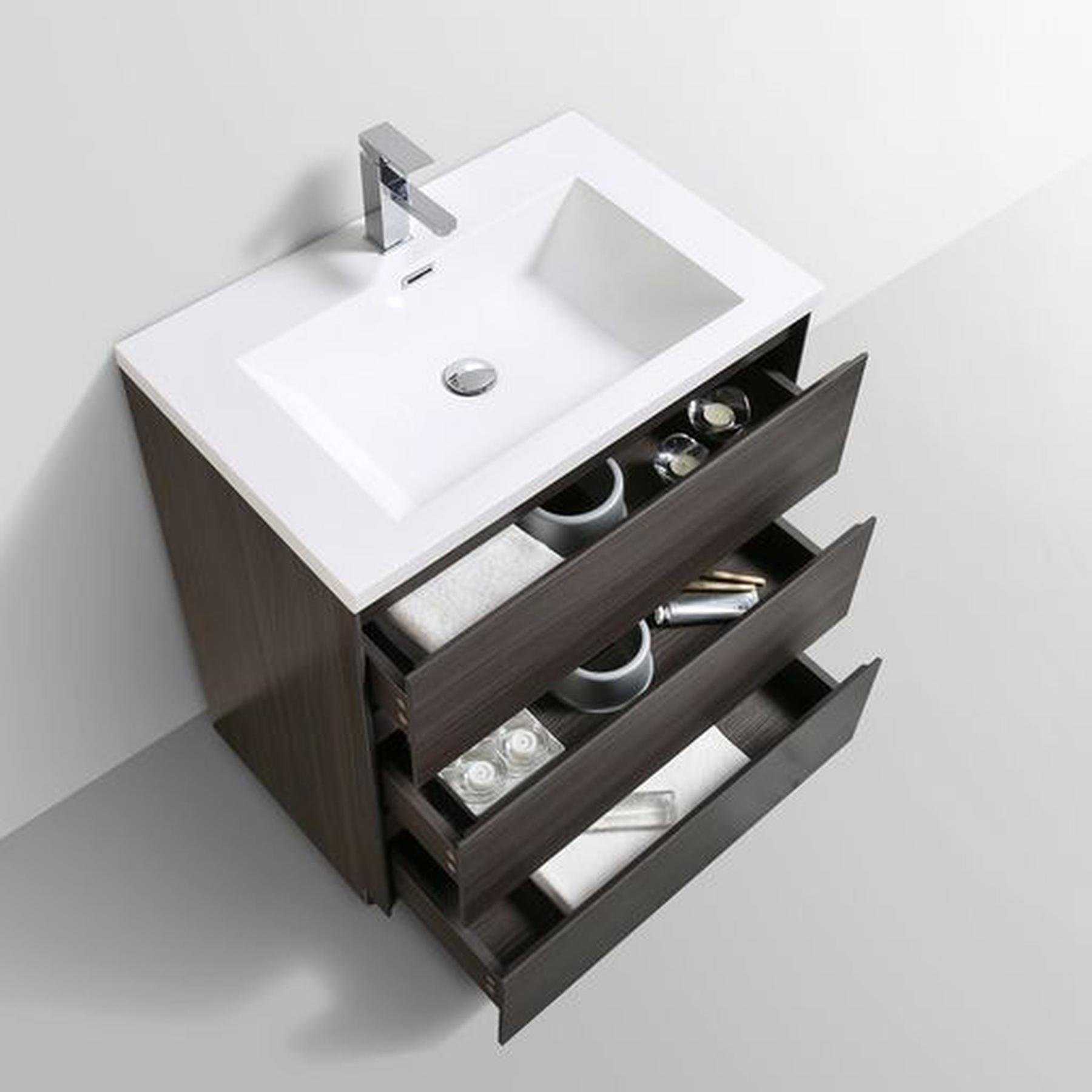 Elysian 30" Dark Gray Oak Freestanding Vanity With Single Reinforced White Acrylic Sink