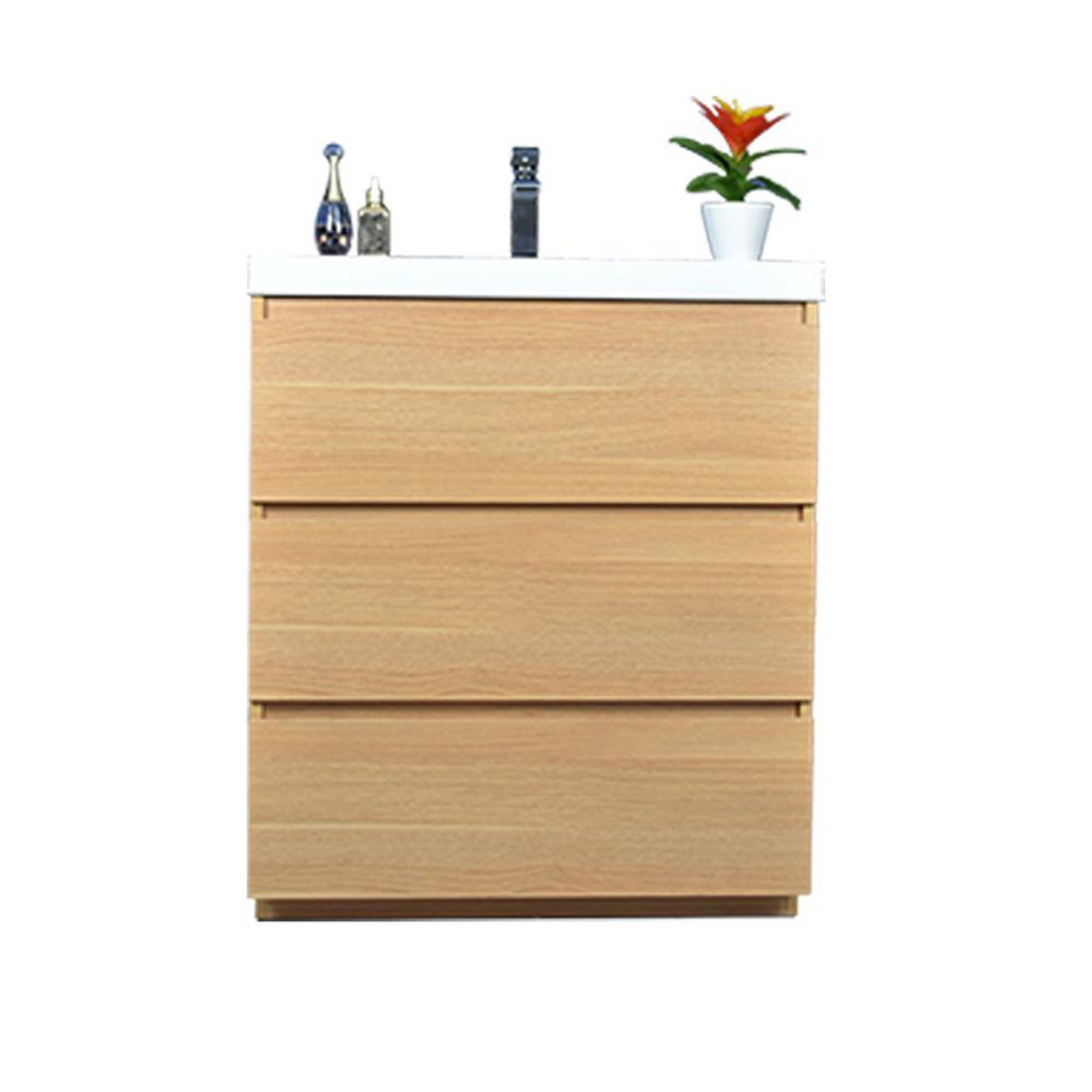 Elysian 30" White Oak Freestanding Vanity With Single Reinforced White Acrylic Sink