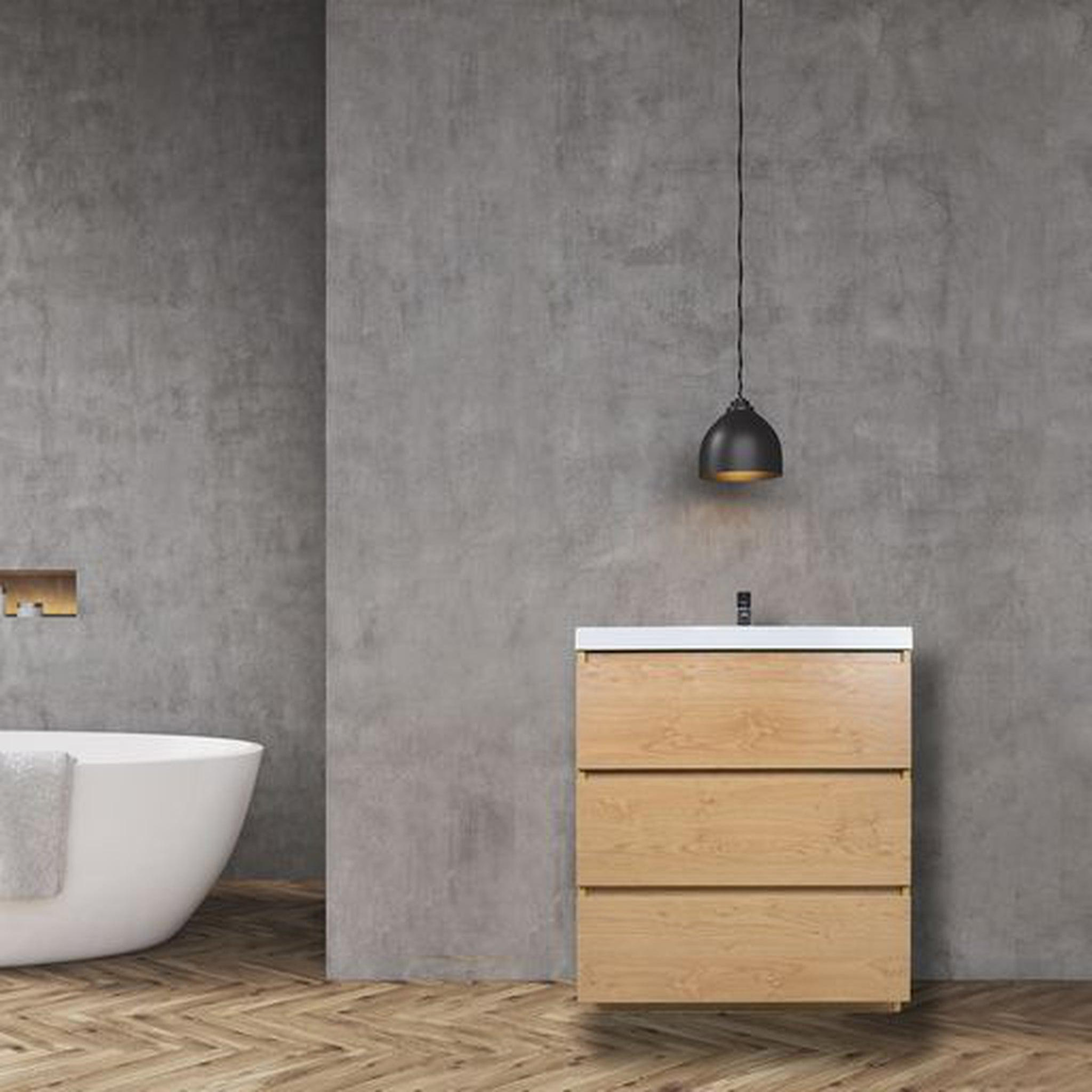 Elysian 30" New England Oak Freestanding Vanity With Single Reinforced White Acrylic Sink