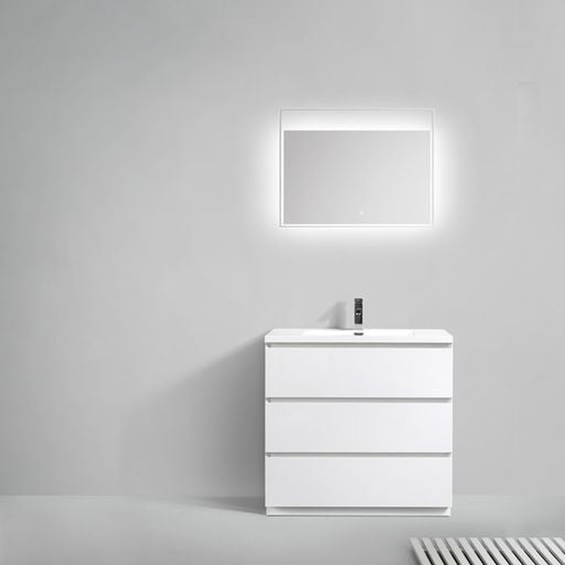 Elysian 36" High Gloss White Freestanding Vanity With Single Reinforced White Acrylic Sink