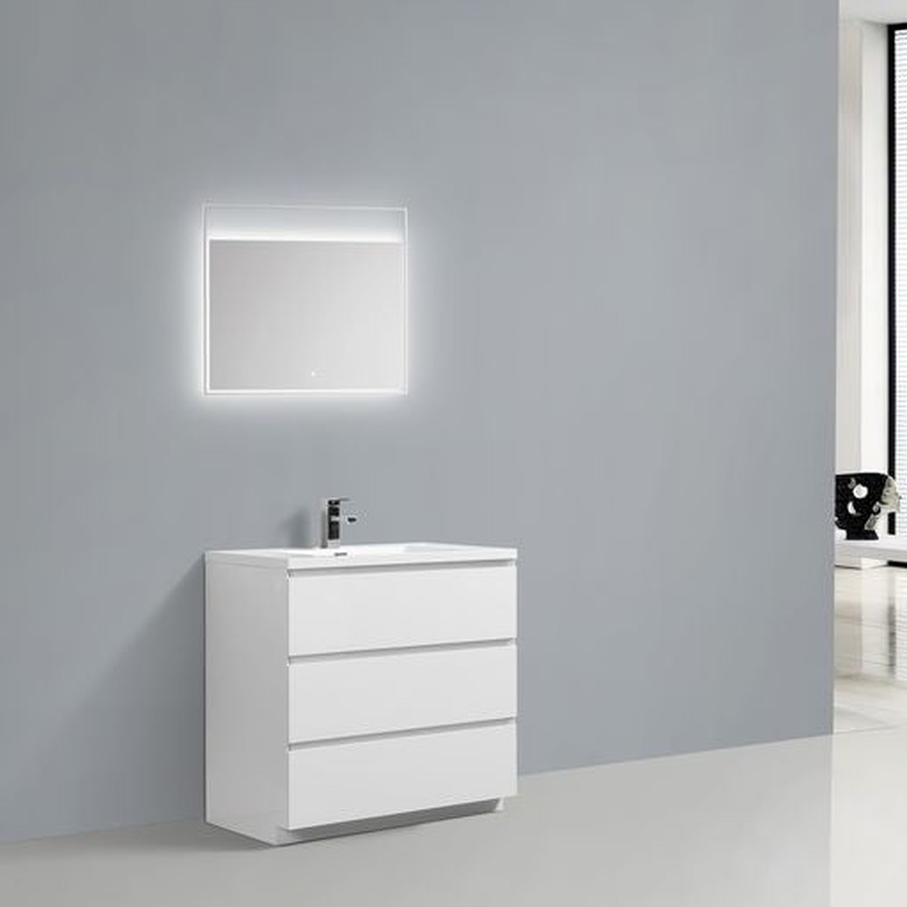 Elysian 36" High Gloss White Freestanding Vanity With Single Reinforced White Acrylic Sink