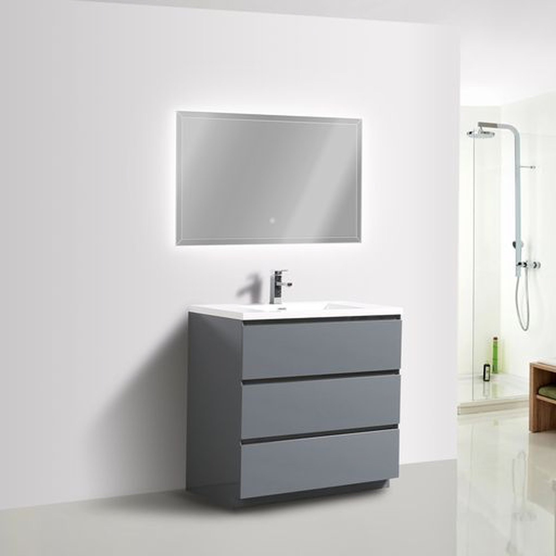 Elysian 36" High Gloss Gray Freestanding Vanity With Single Reinforced White Acrylic Sink