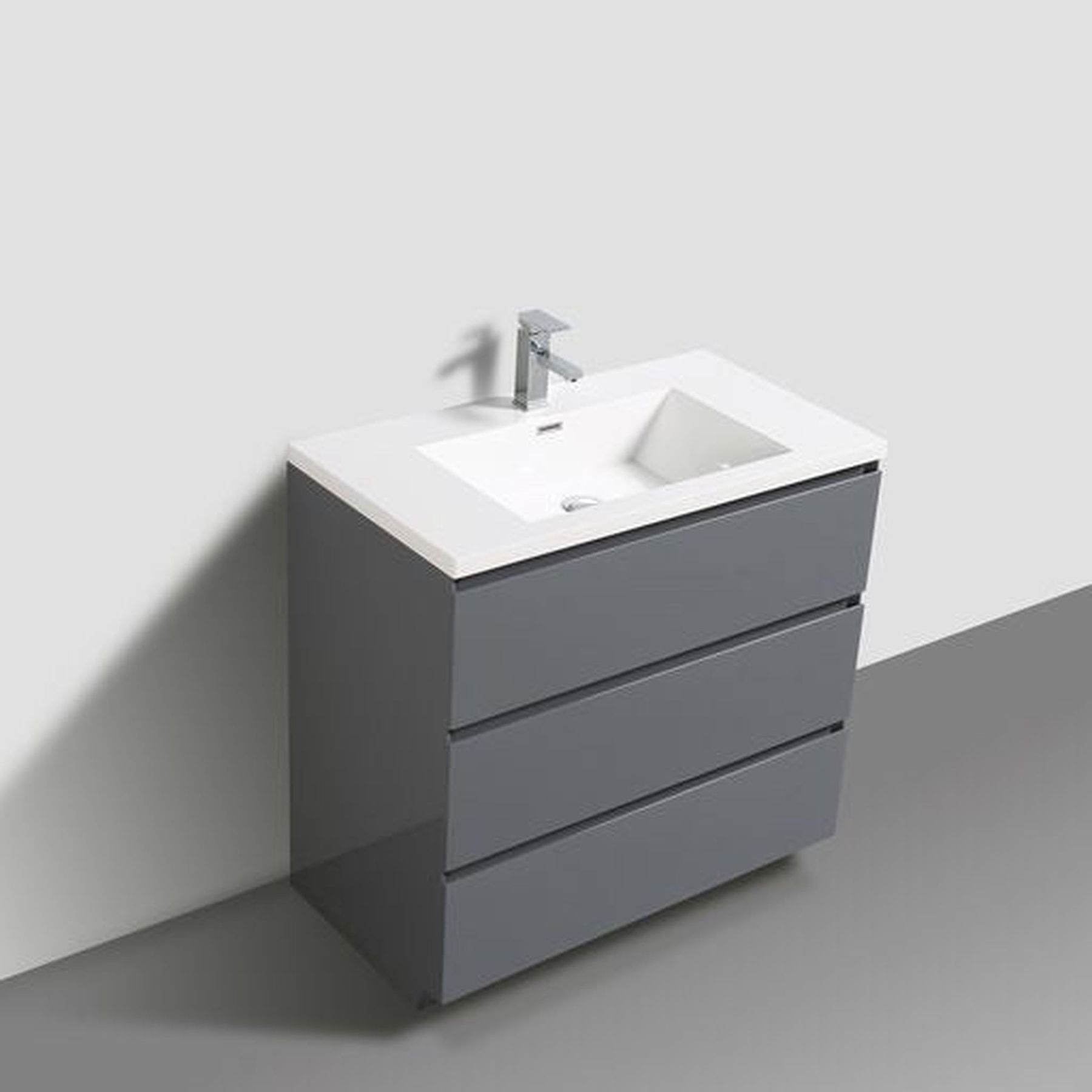 Elysian 36" High Gloss Gray Freestanding Vanity With Single Reinforced White Acrylic Sink