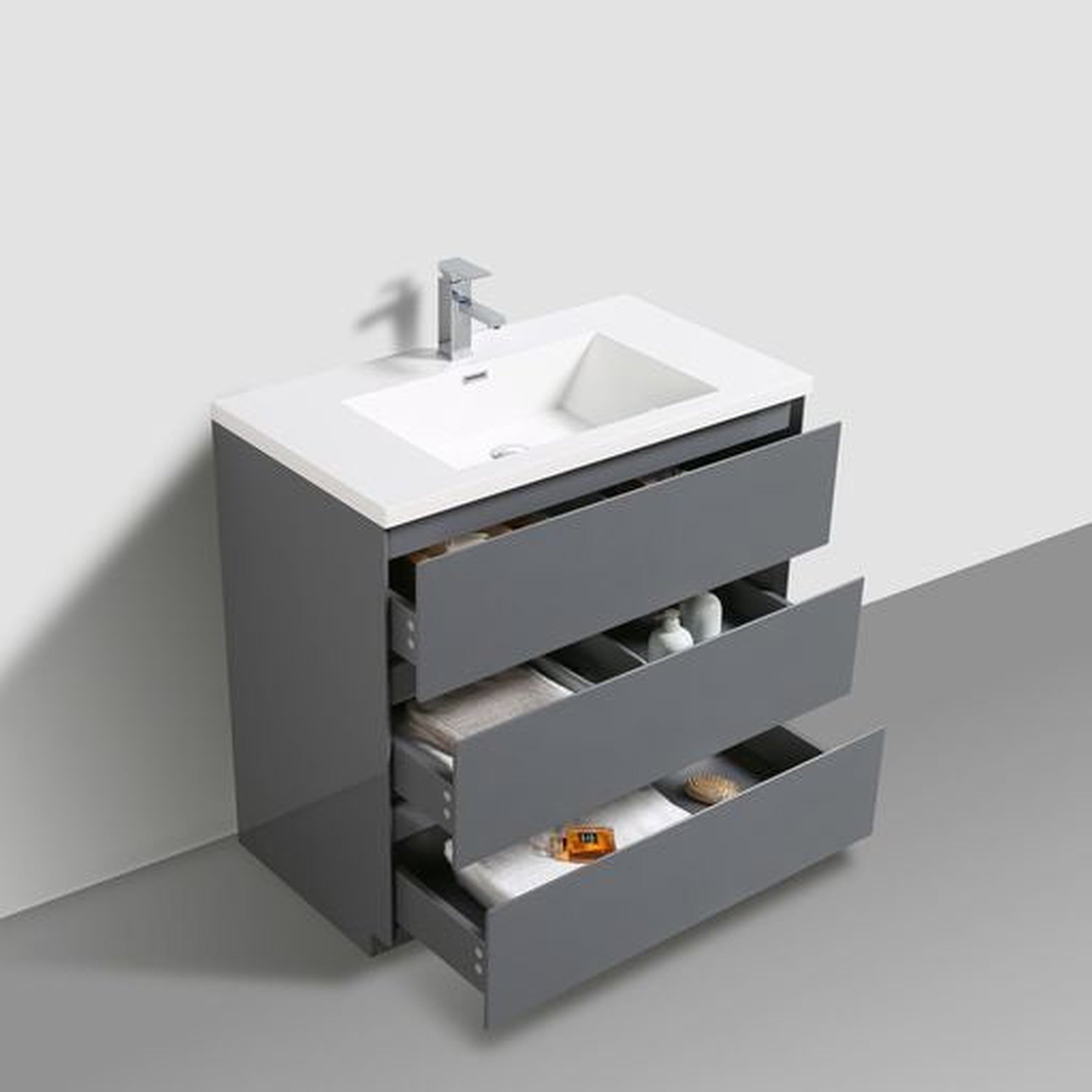 Elysian 36" High Gloss Gray Freestanding Vanity With Single Reinforced White Acrylic Sink